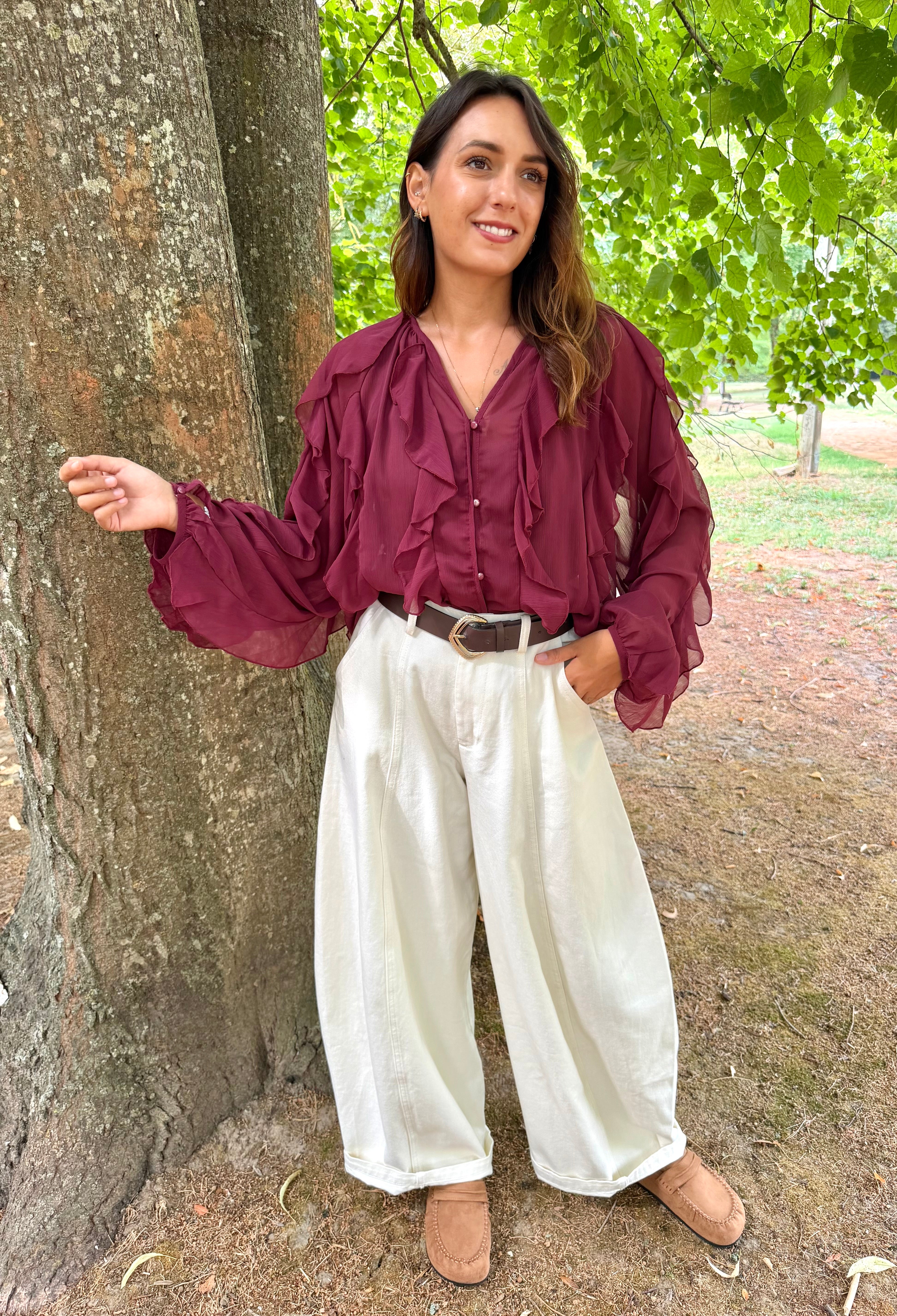 Blouse à Volants Bordeaux