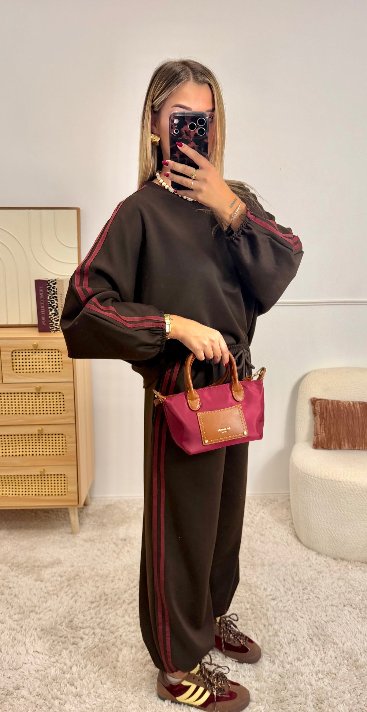 Ensemble jogging Choco et bandes Bordeaux