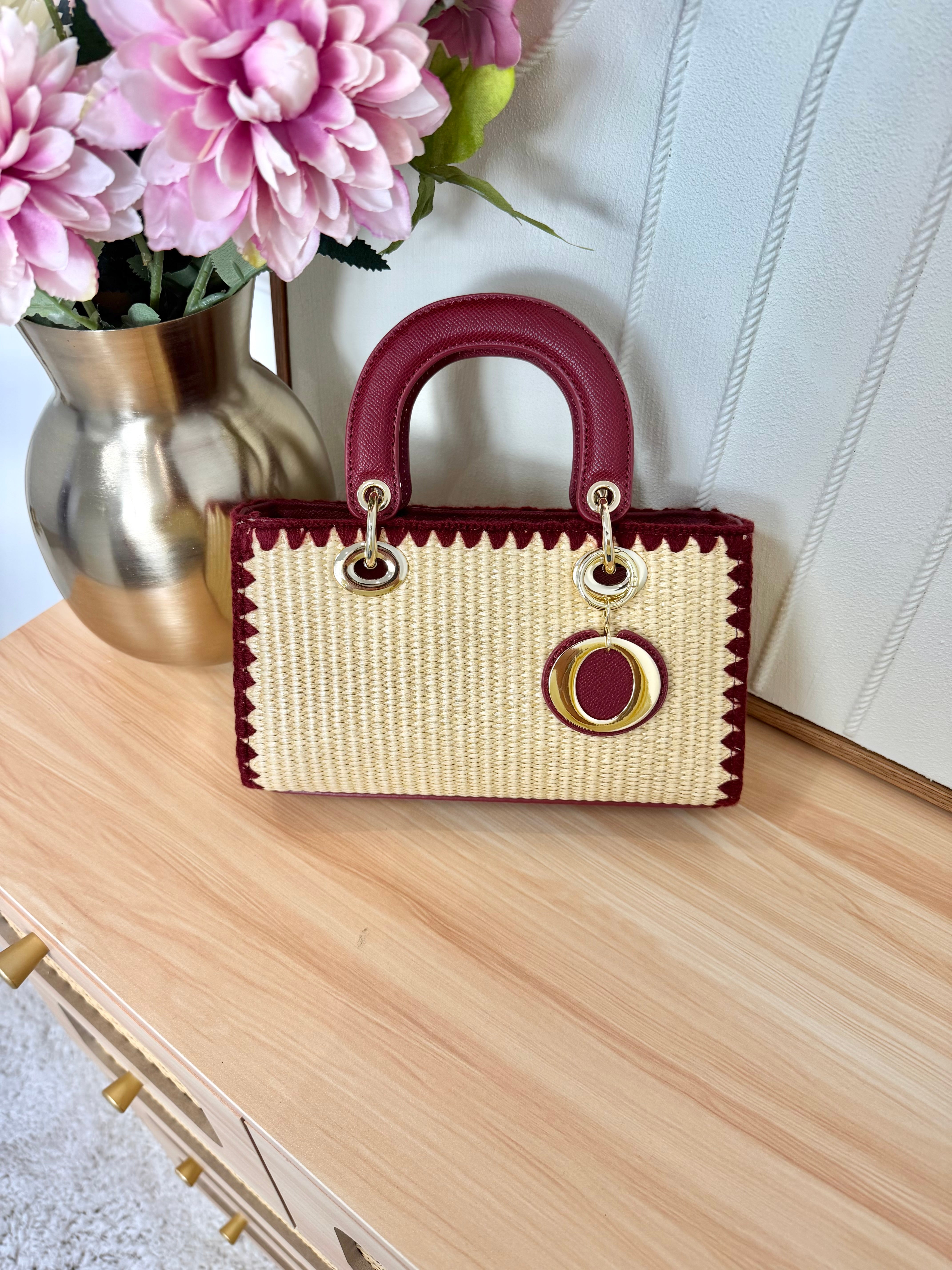 Sac Effet Paille Pendentif Bordeaux