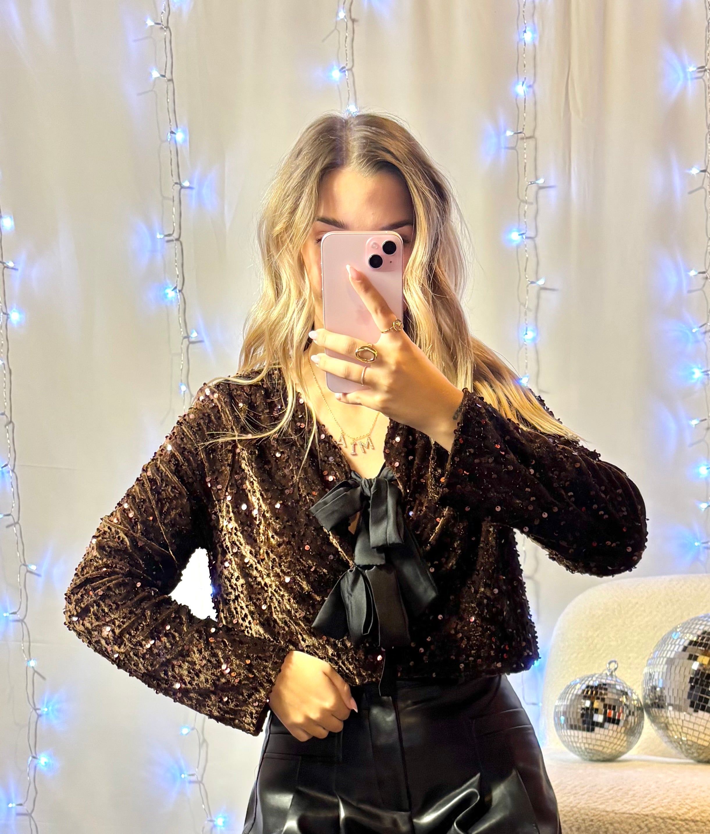 Top Sequins & Noeuds Chocolat