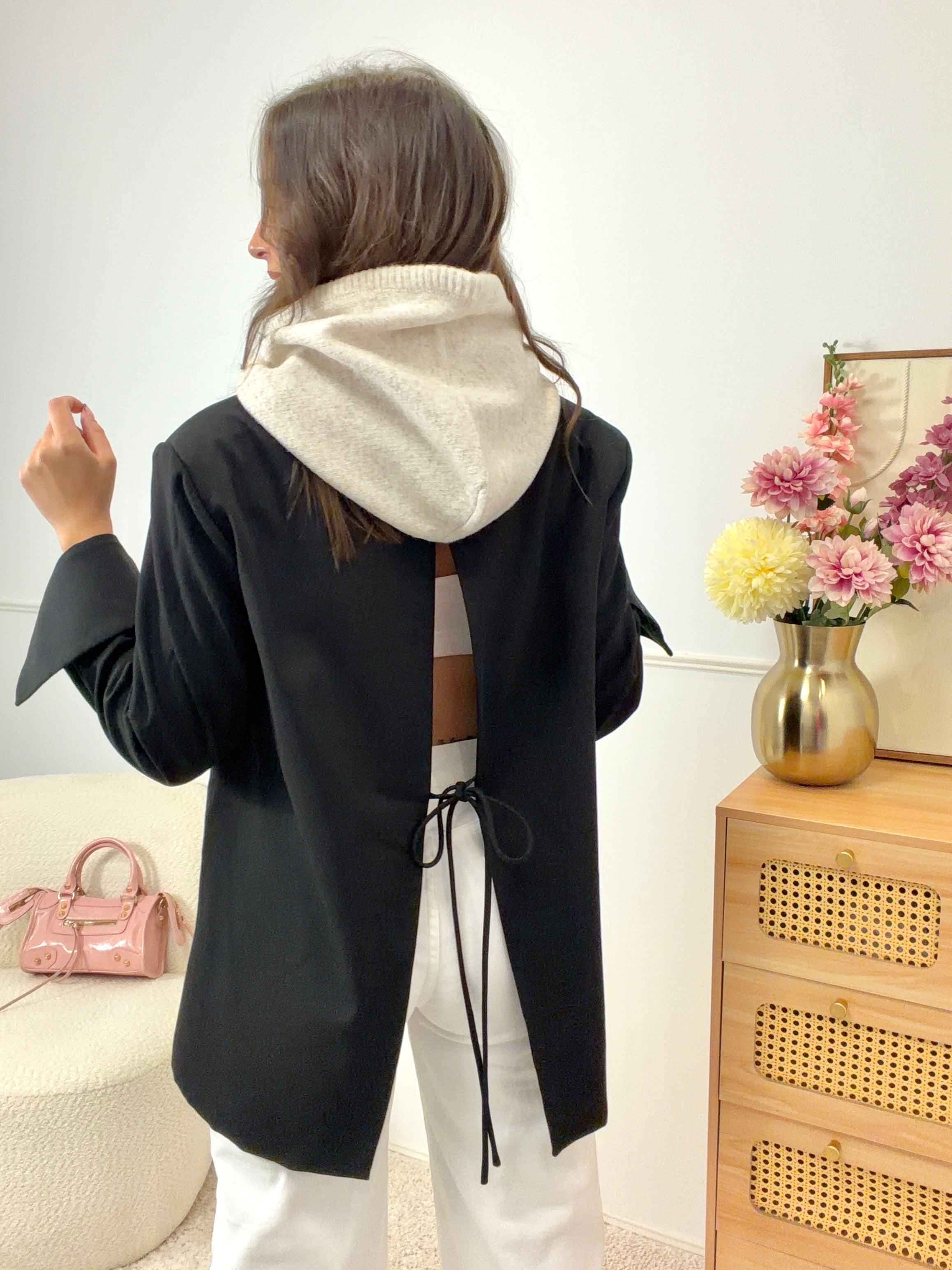 Blazer Fendu au Dos Noir