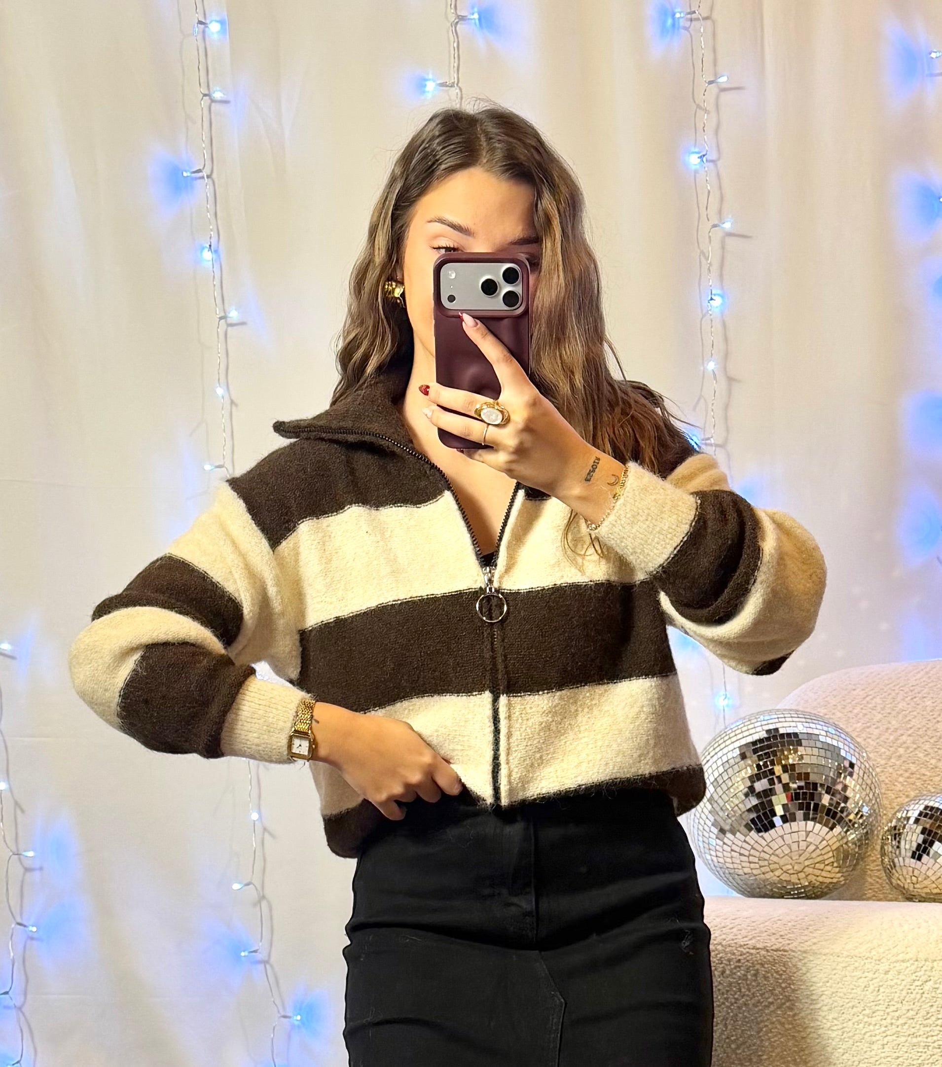Gilet Zippé Beige & Chocolat