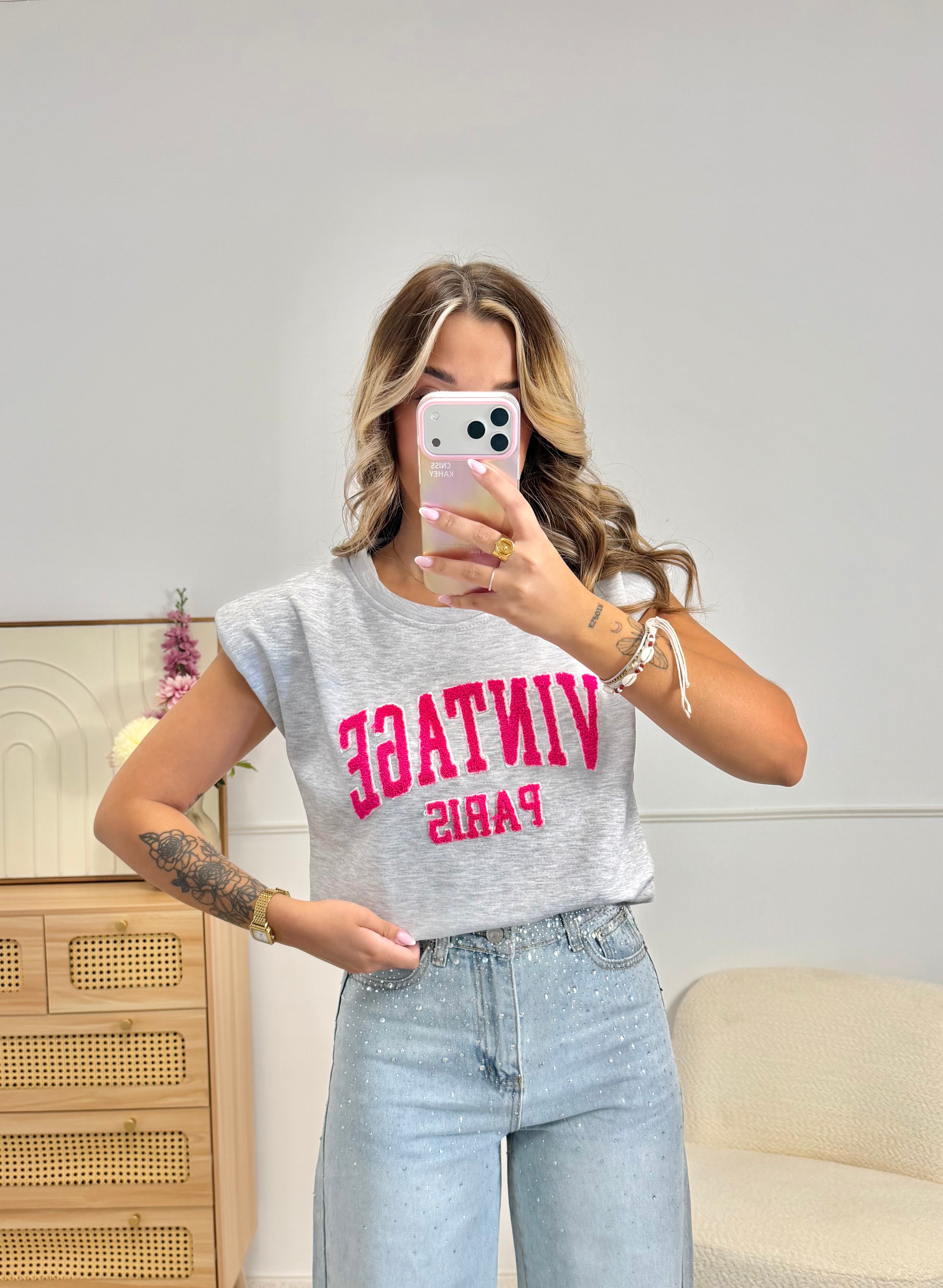 T-Shirt VINTAGE épaulettes gris