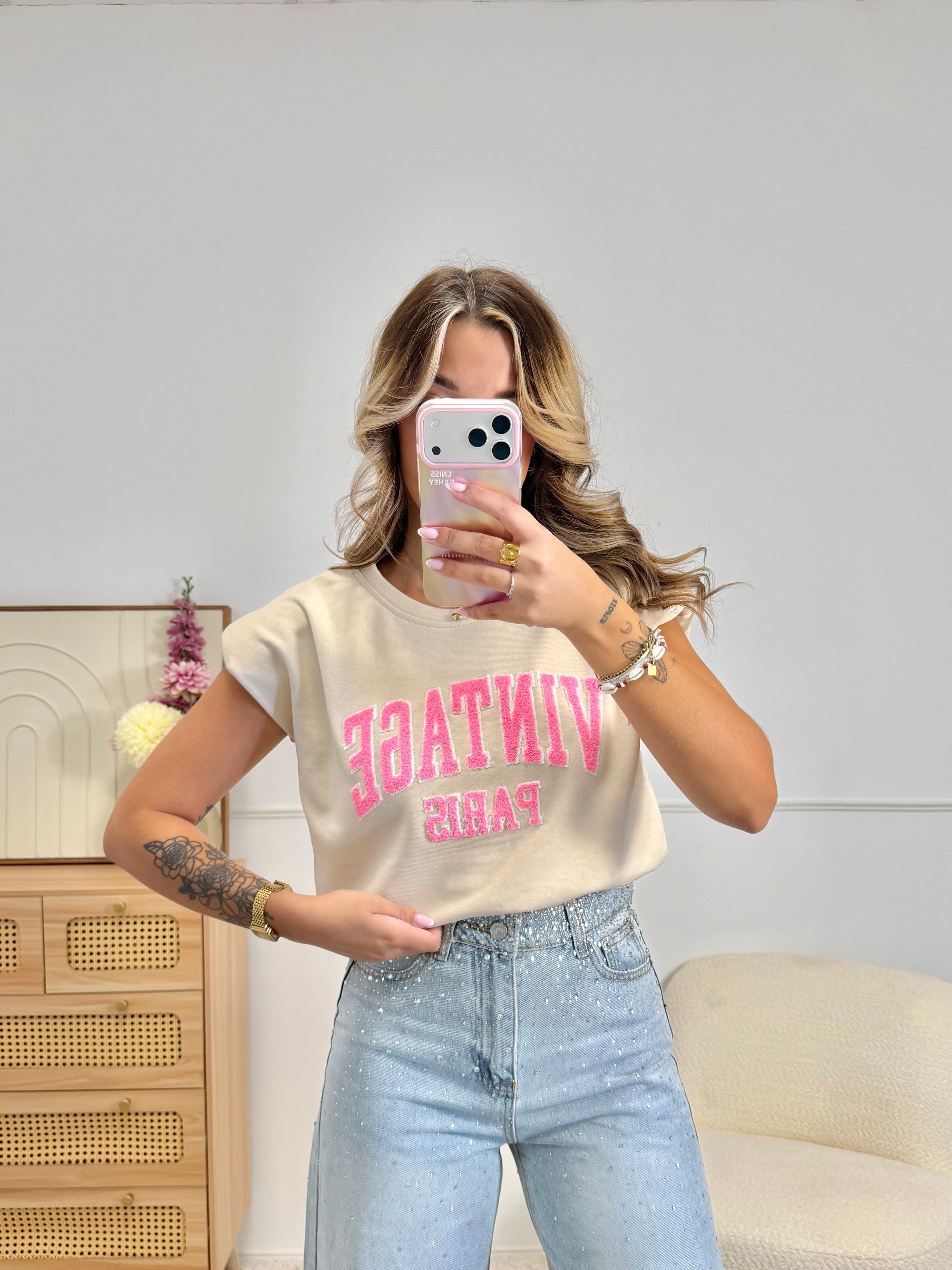 T-Shirt VINTAGE épaulettes beige