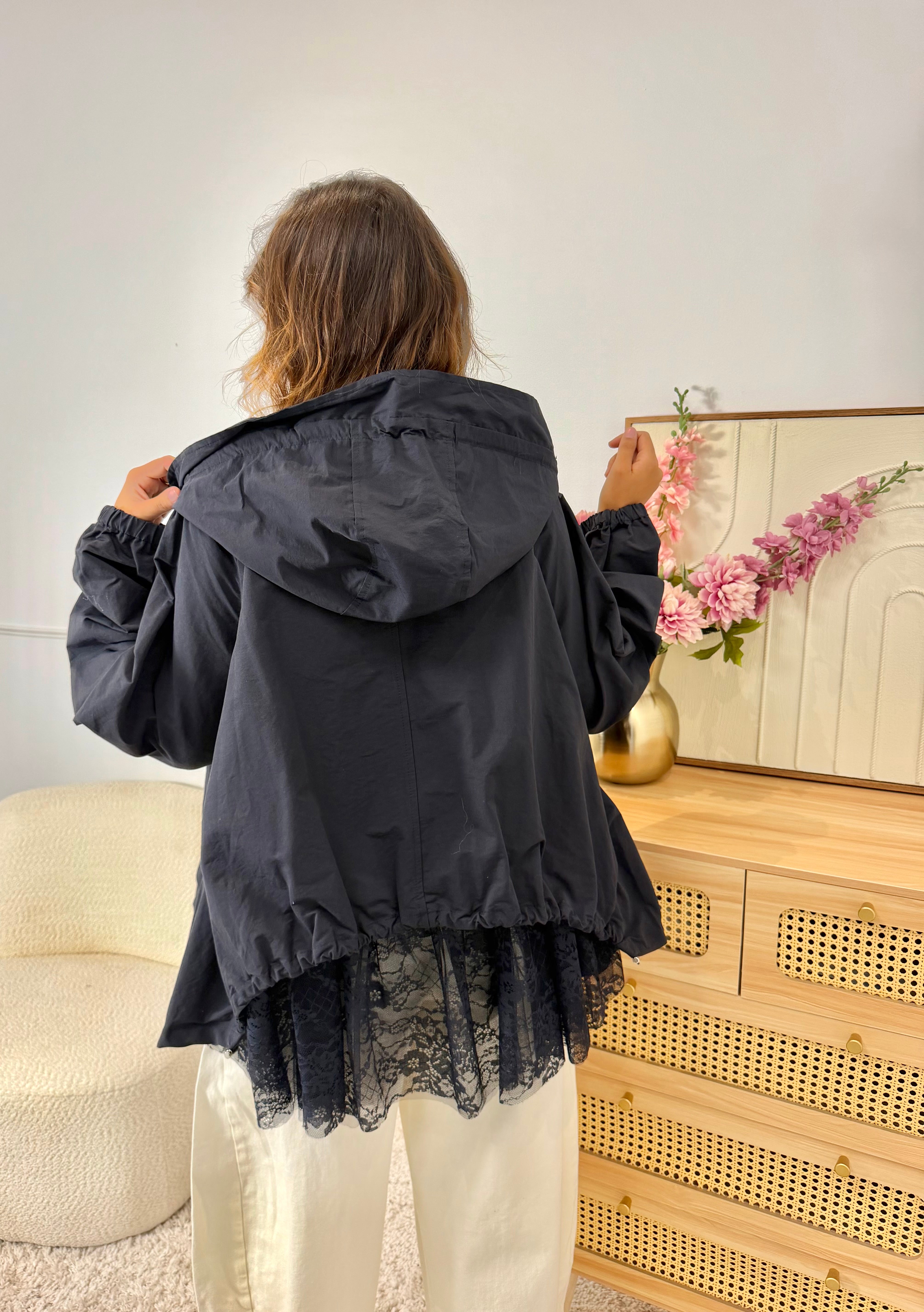 Veste Capuche & Dentelle Bleu Marine
