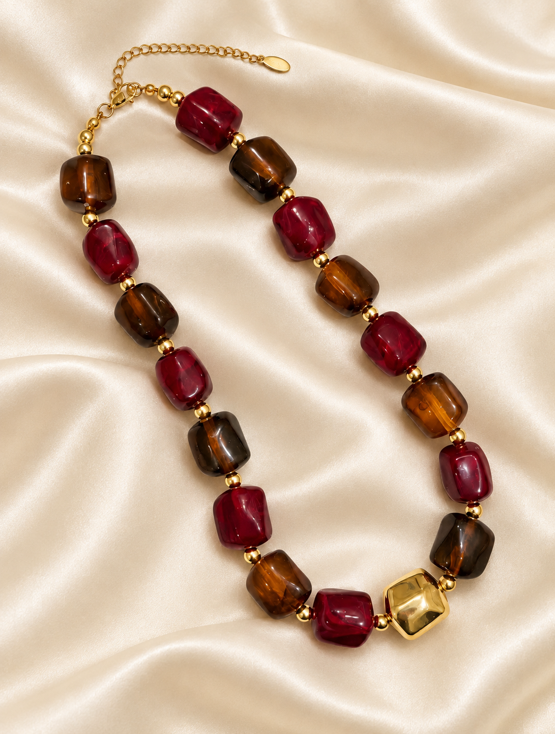Collier perle bordeaux/choco