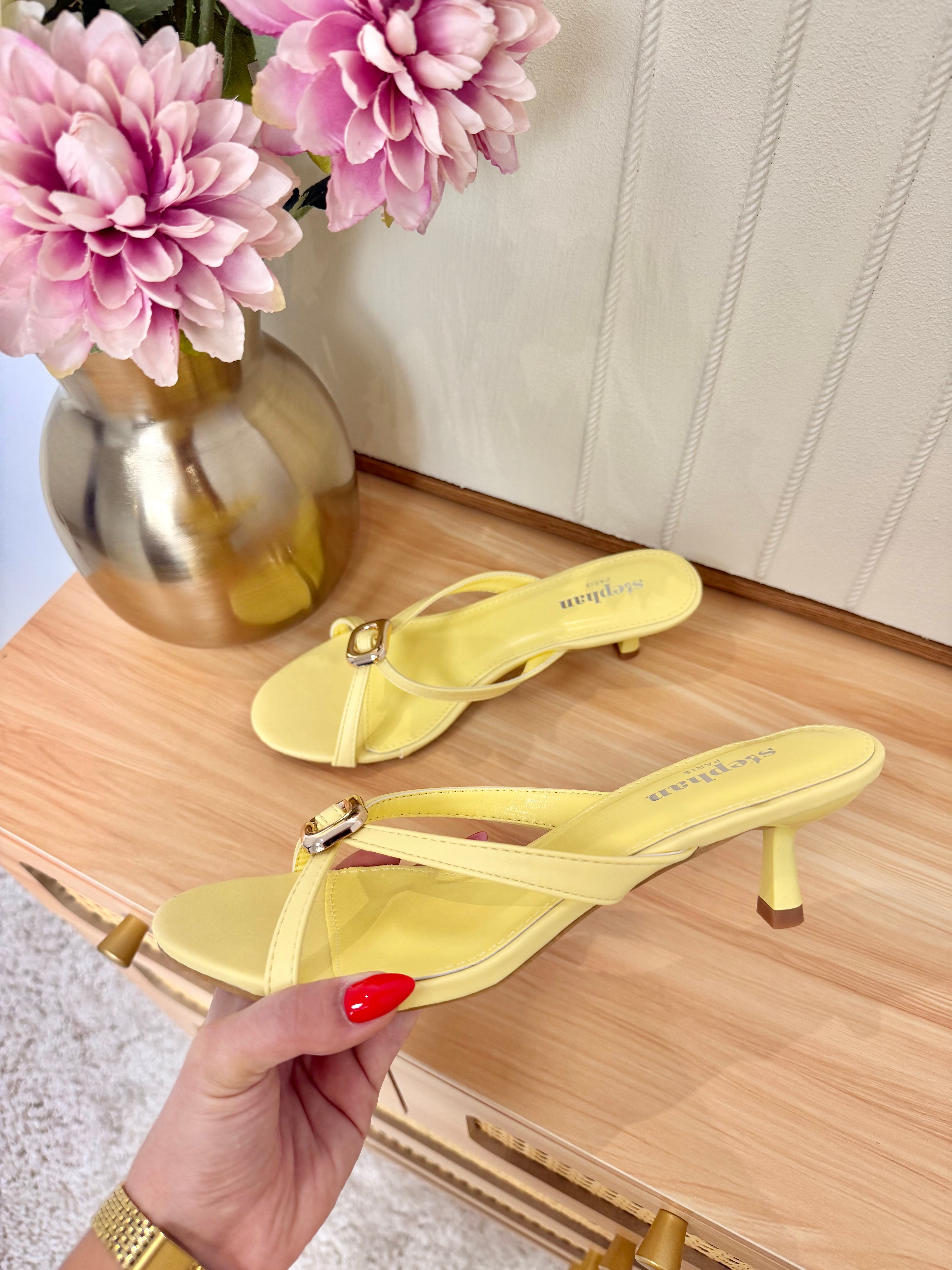 Mules à Talon Bijoux Jaune
