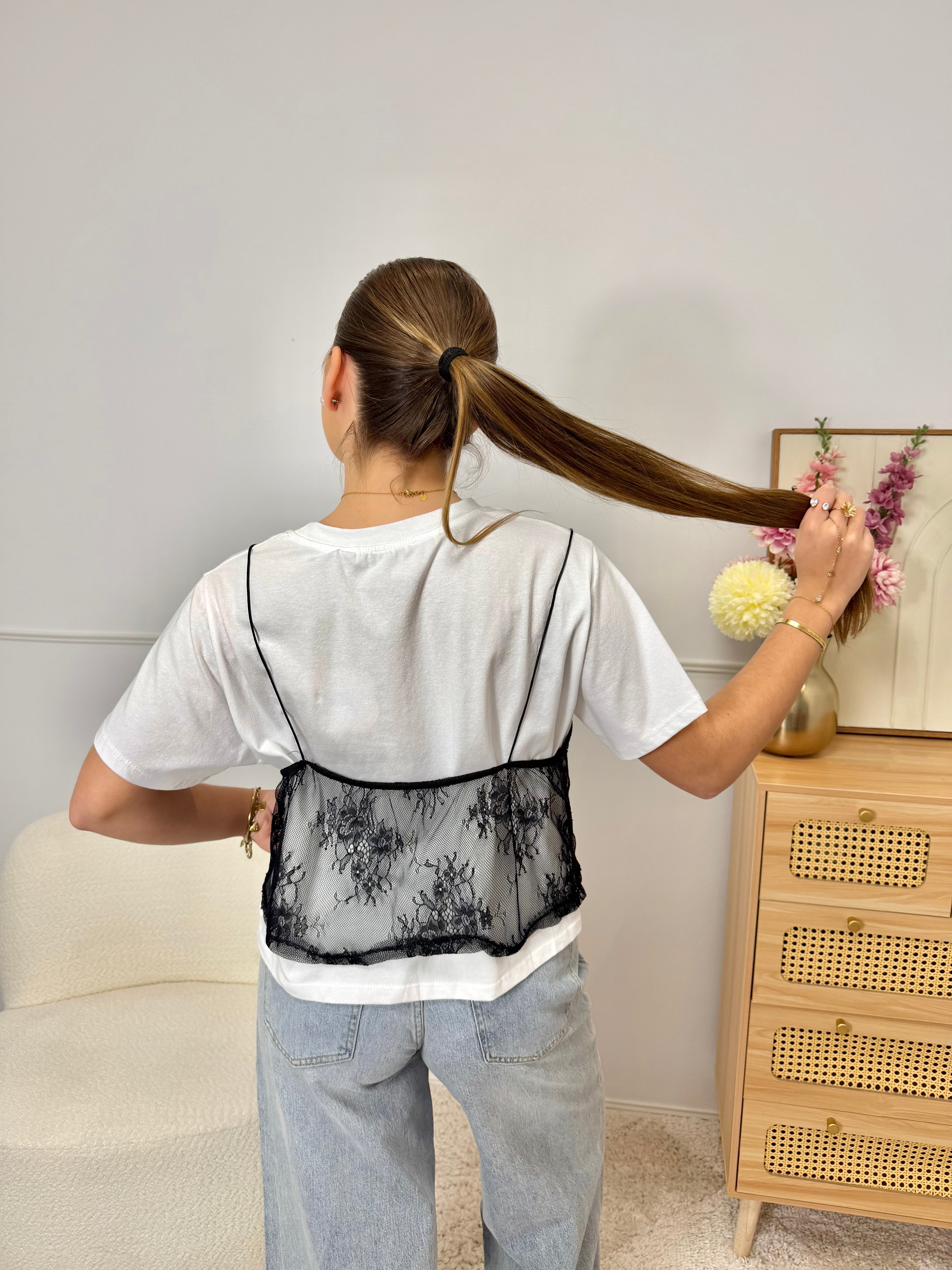 T-Shirt Top dentelle noir