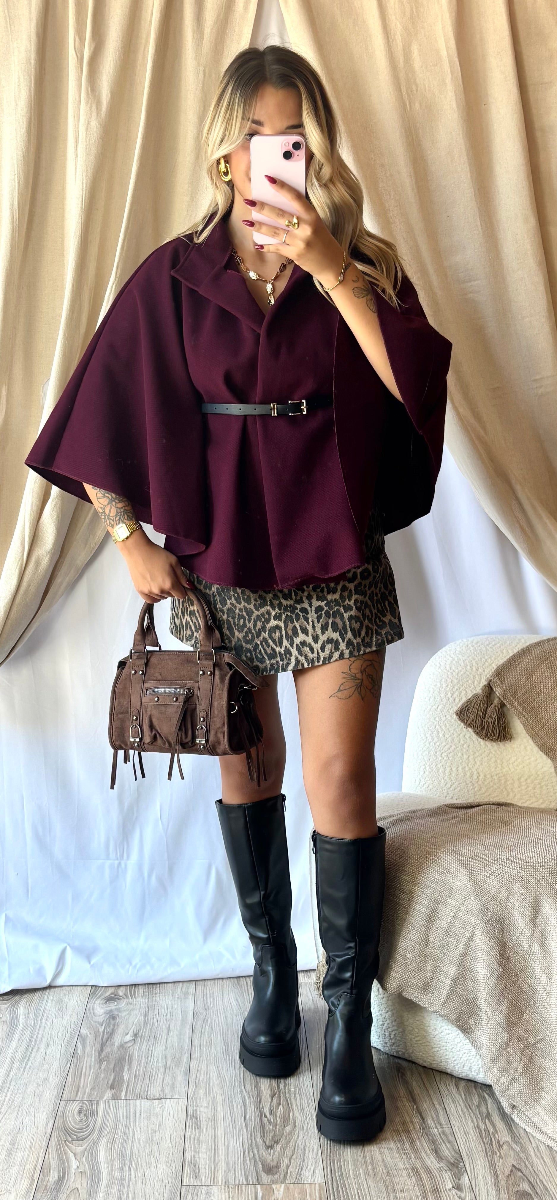 Veste Cape Bordeaux (avec ceinture)