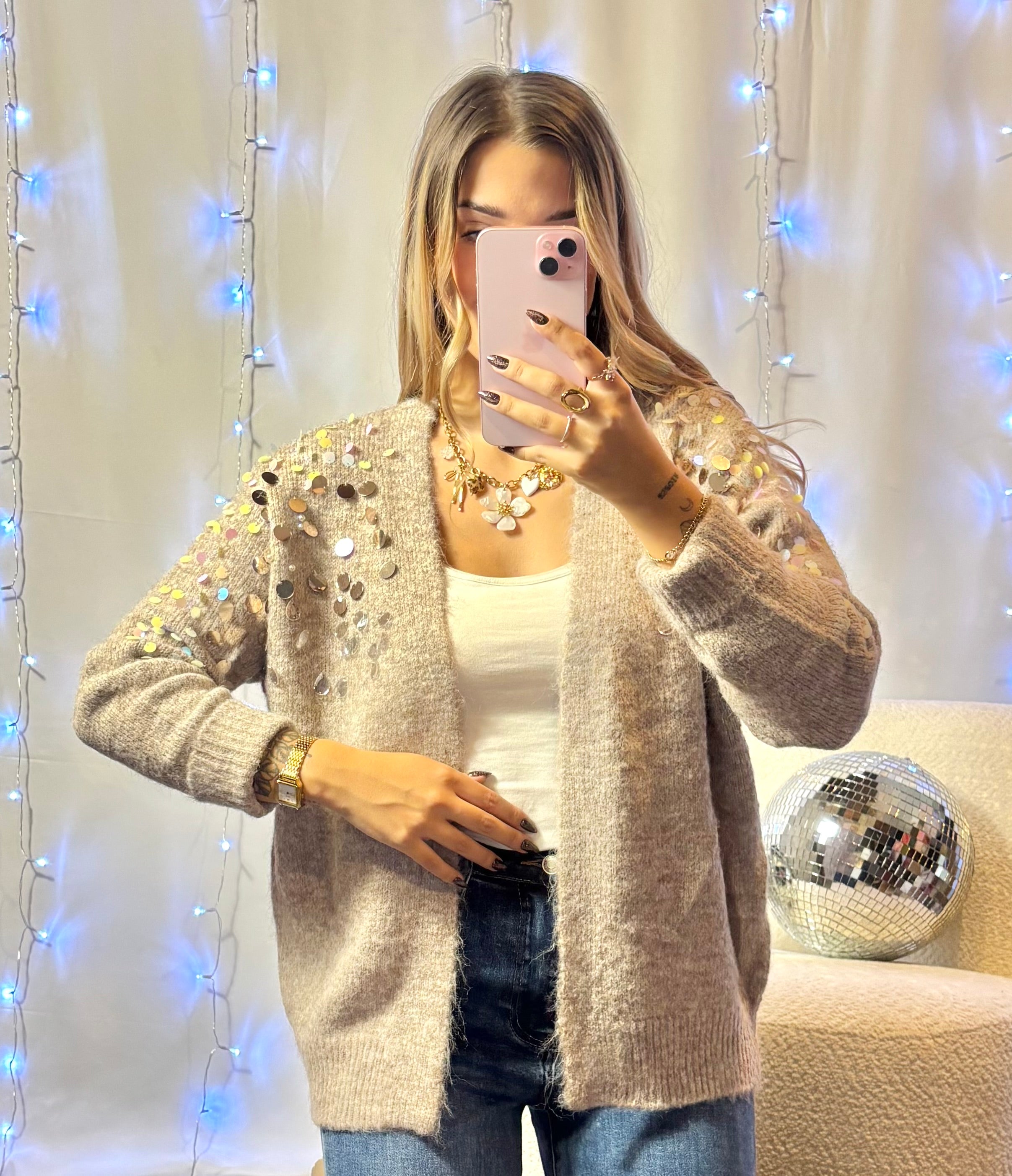 Gilet Sequins Beige
