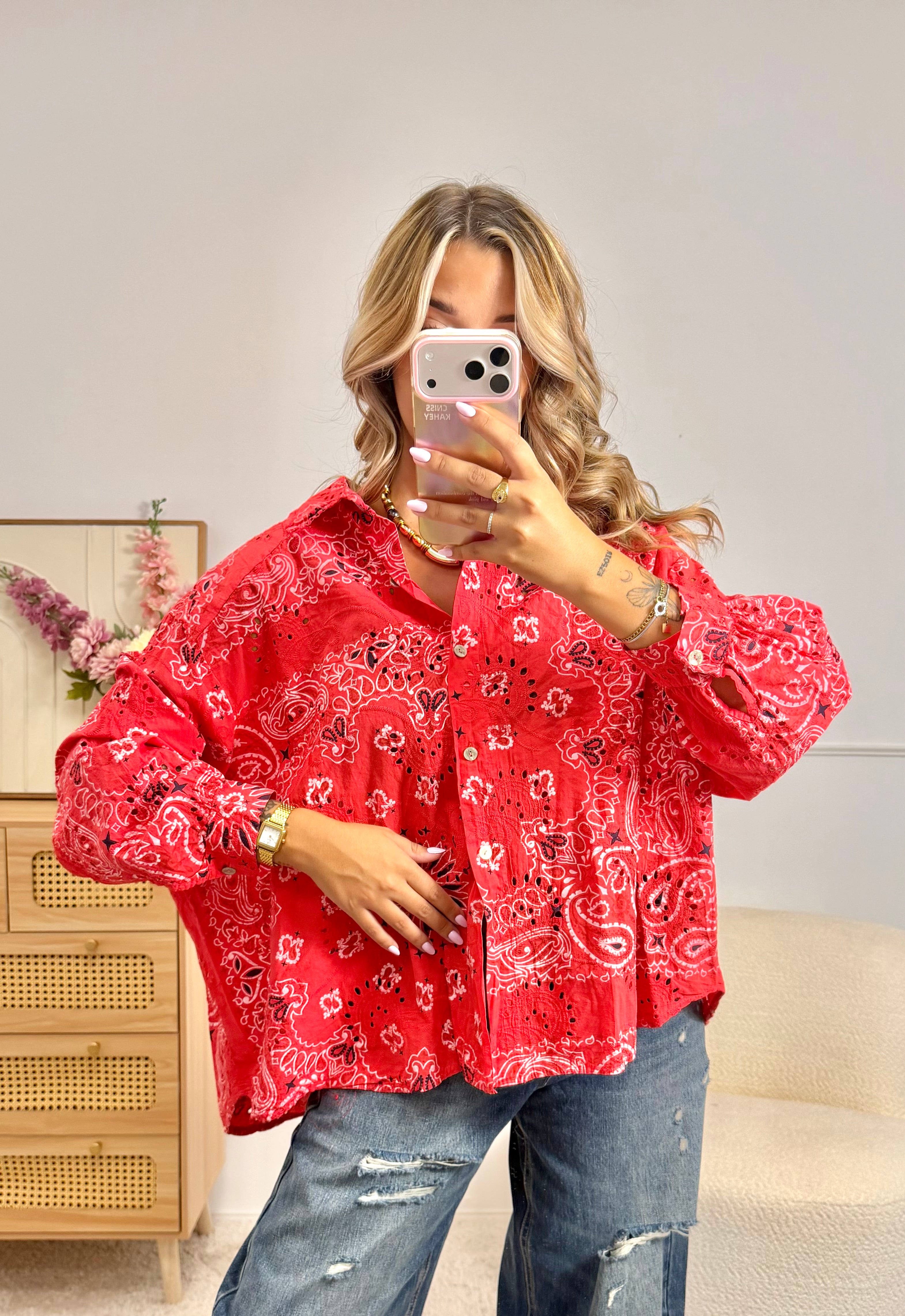 Chemise Mandala Brodé rouge