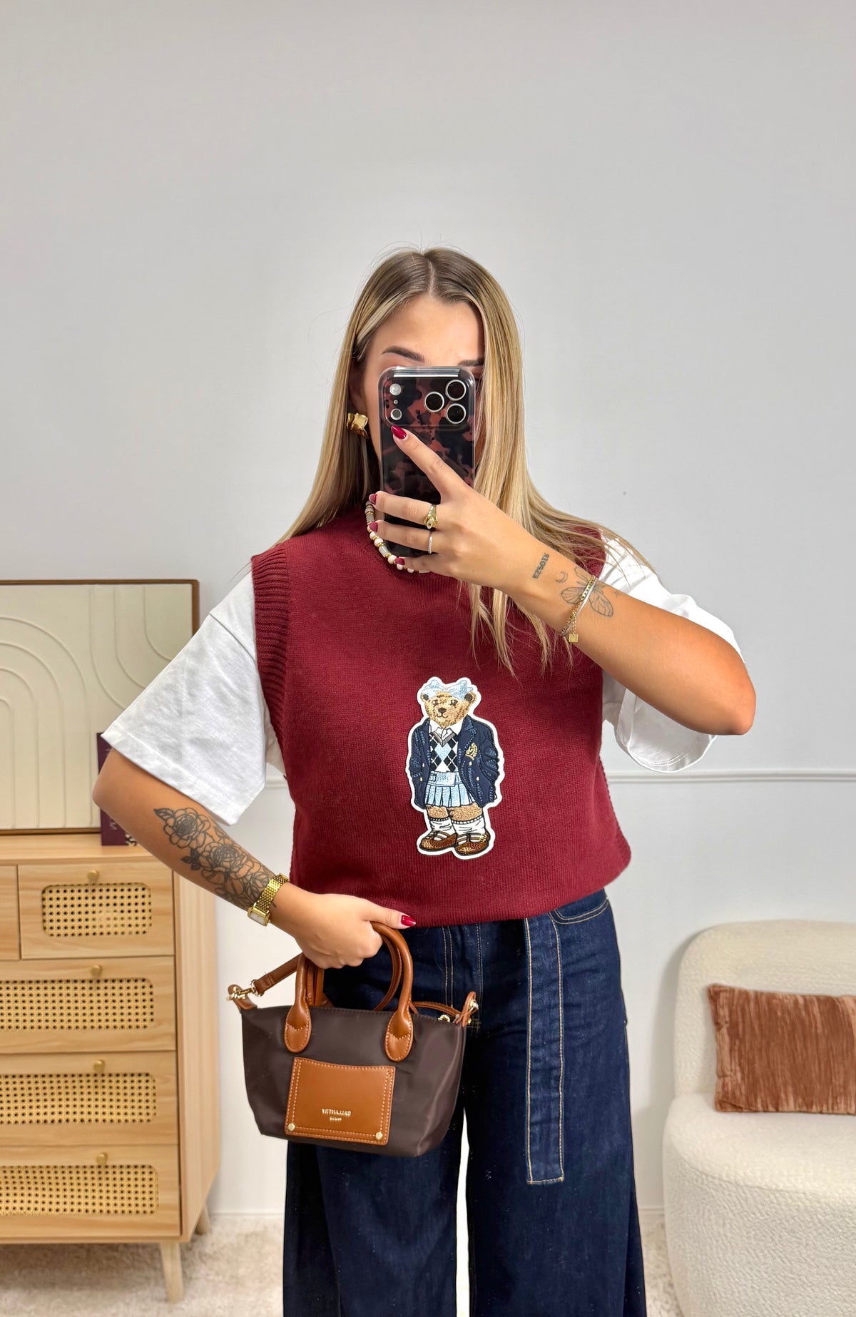 Pull sans manche Ourson Bordeaux