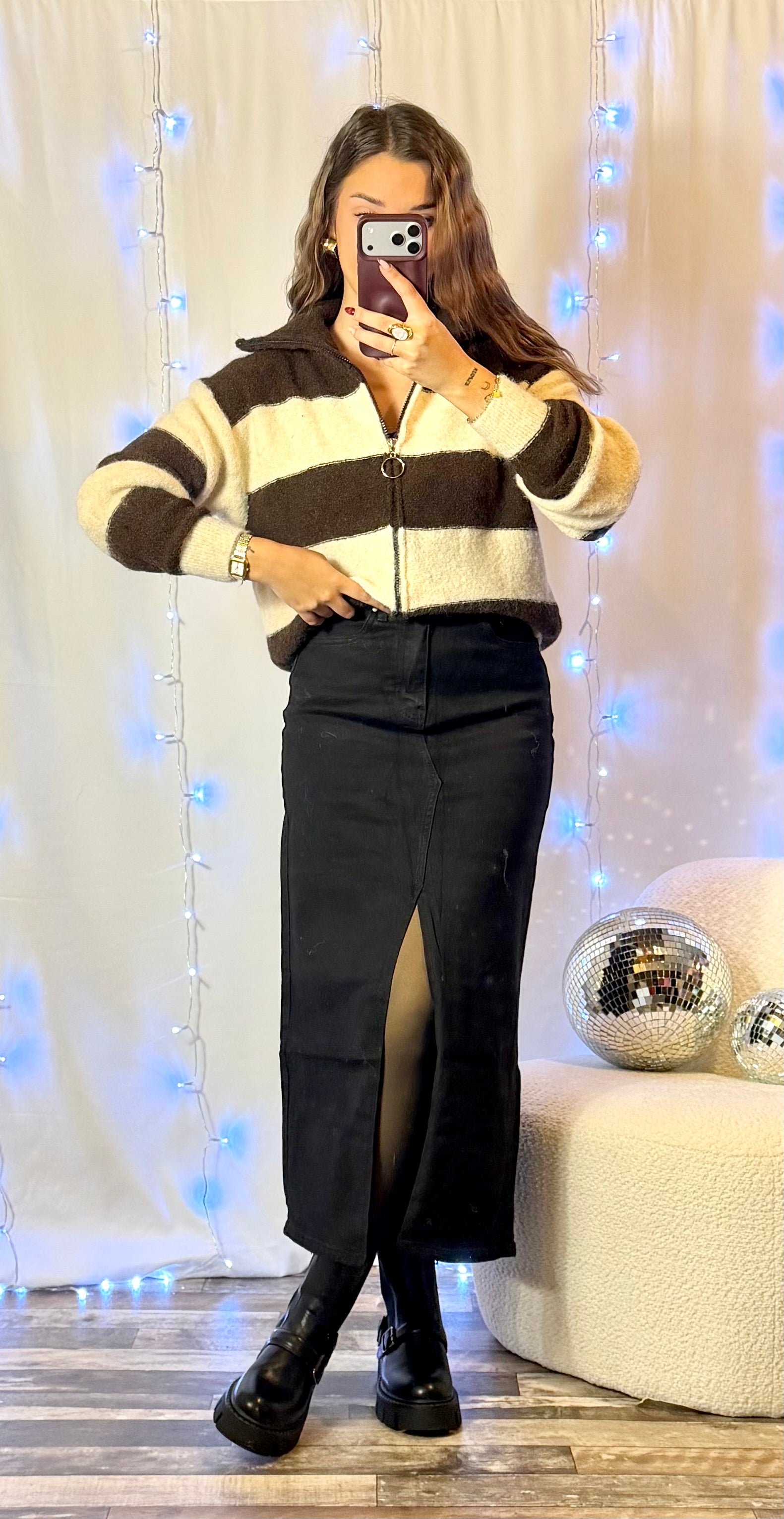 Gilet Zippé Beige & Chocolat