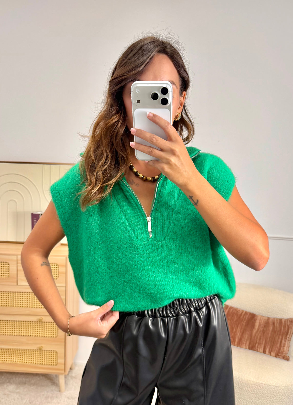 Pull Zippé Vert