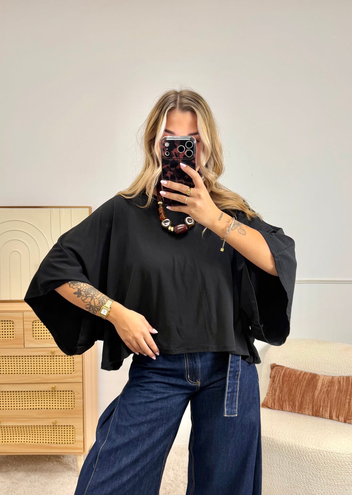 T-shirt manches chauve souris Noir