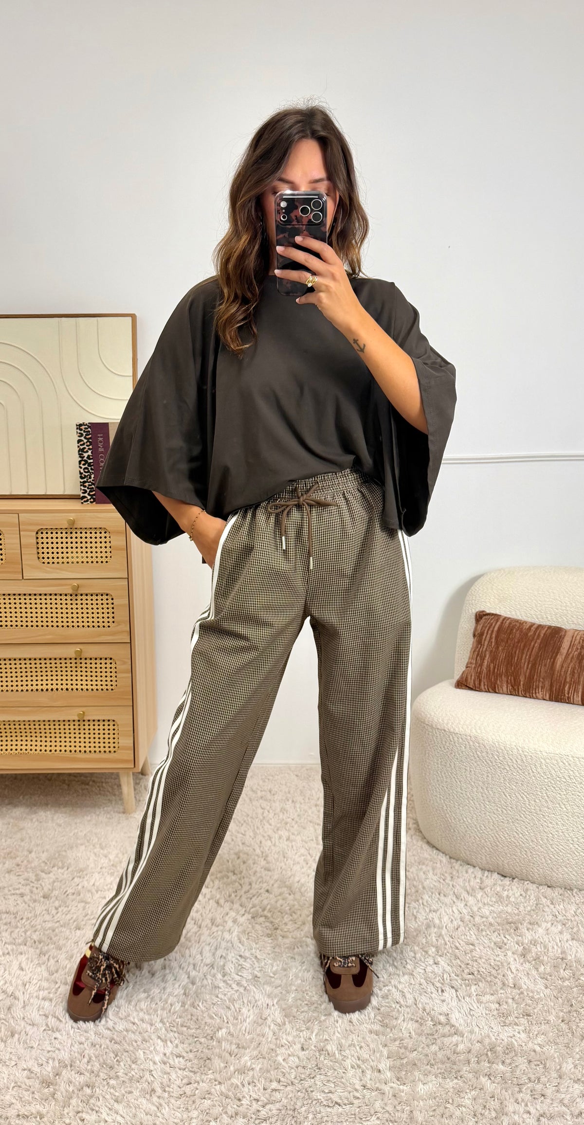 Pantalon à Petit Carreaux Choco
