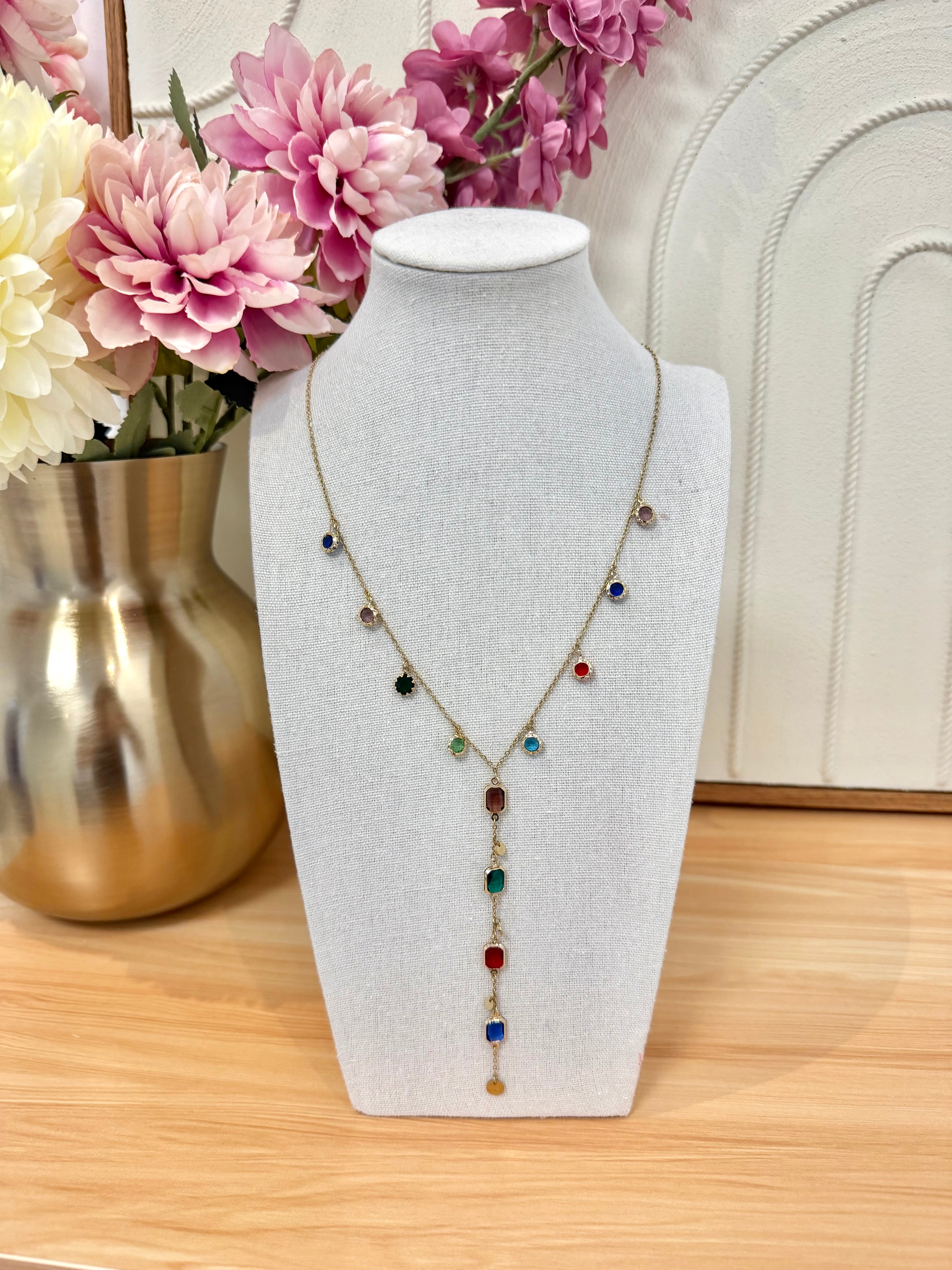 Collier Y Cristaux Multicolore