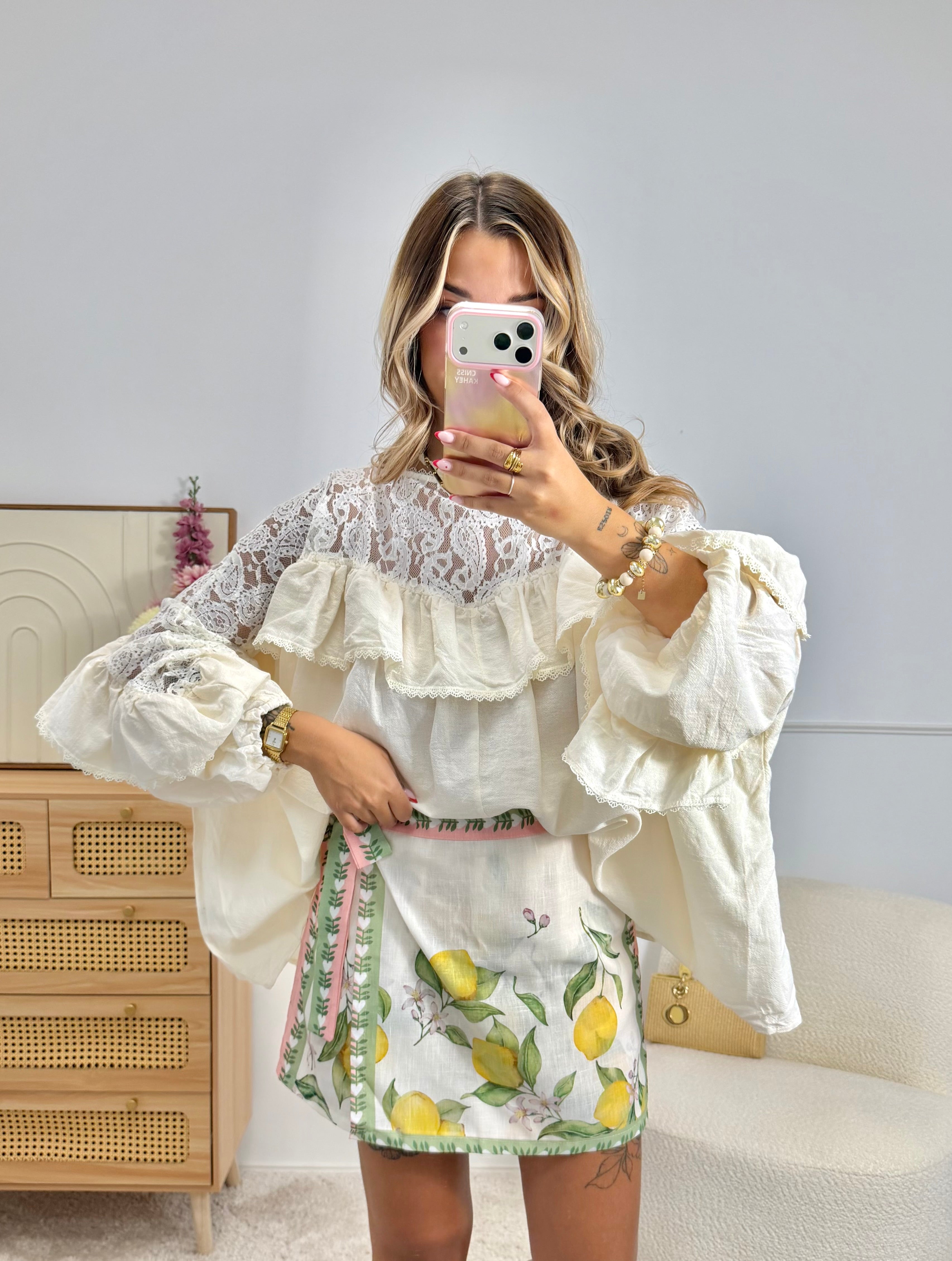 Blouse Volant & Dentelle Crème