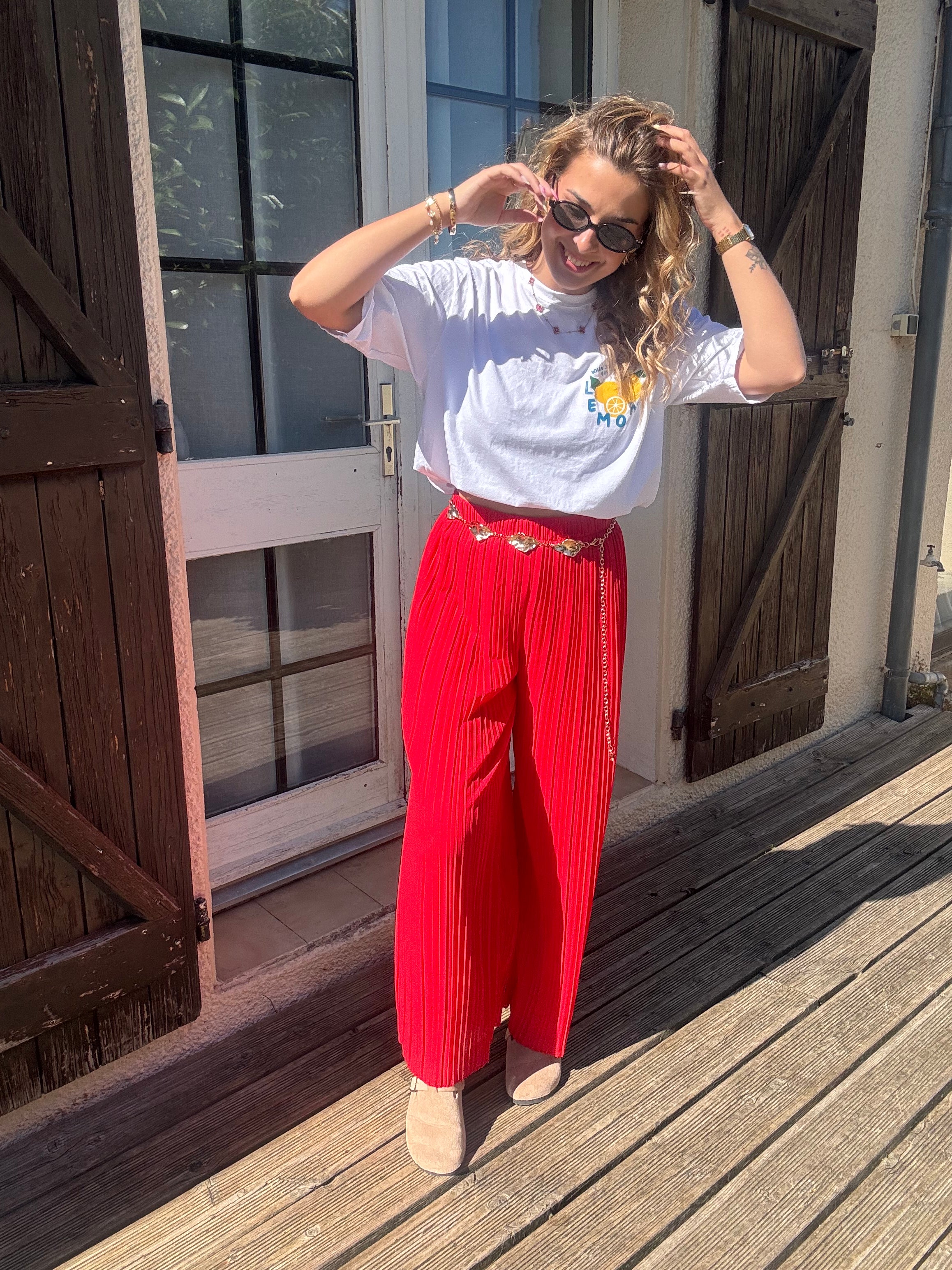 Pantalon Plissée Rouge