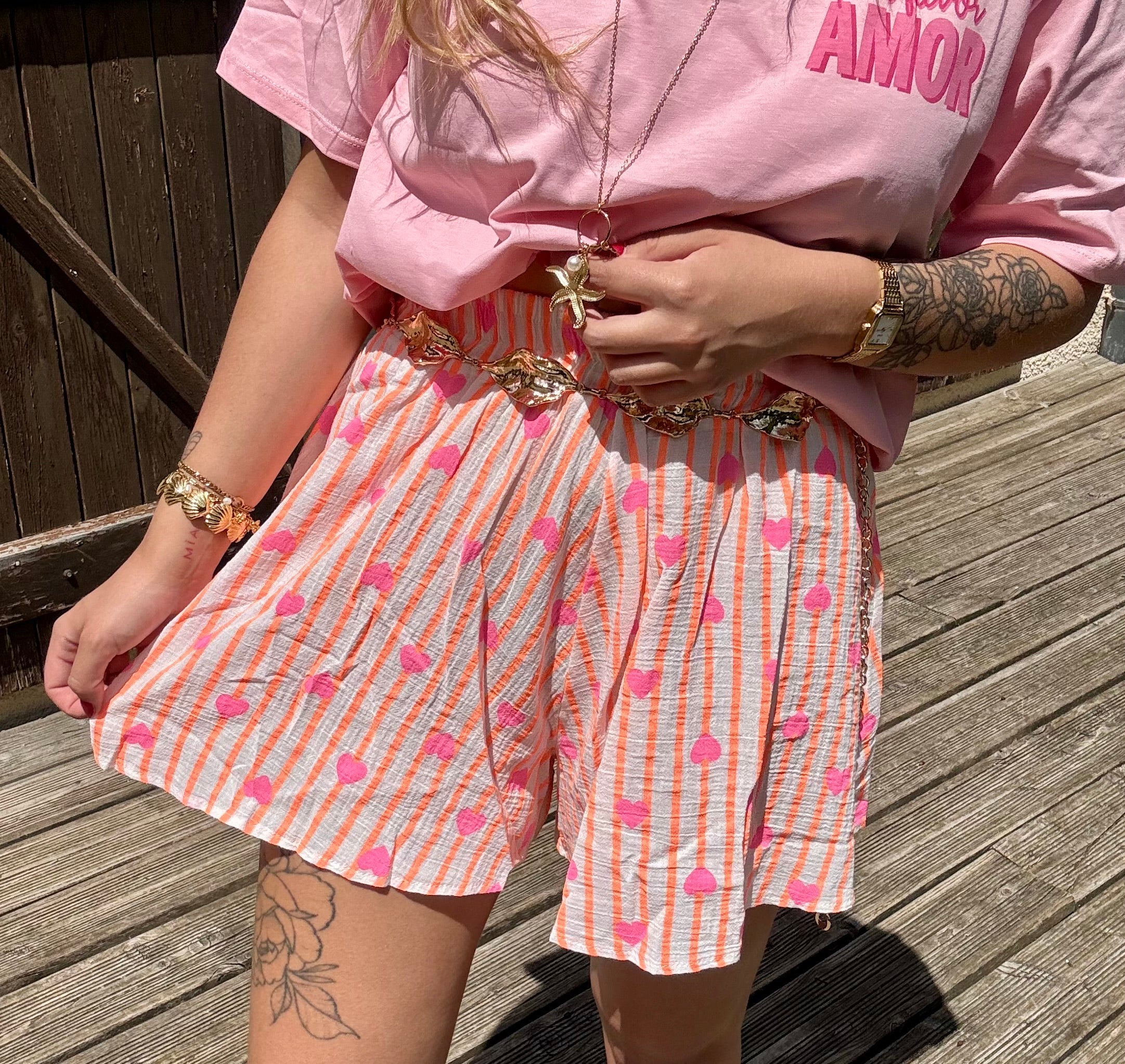 Short Rayée Coeur Orange