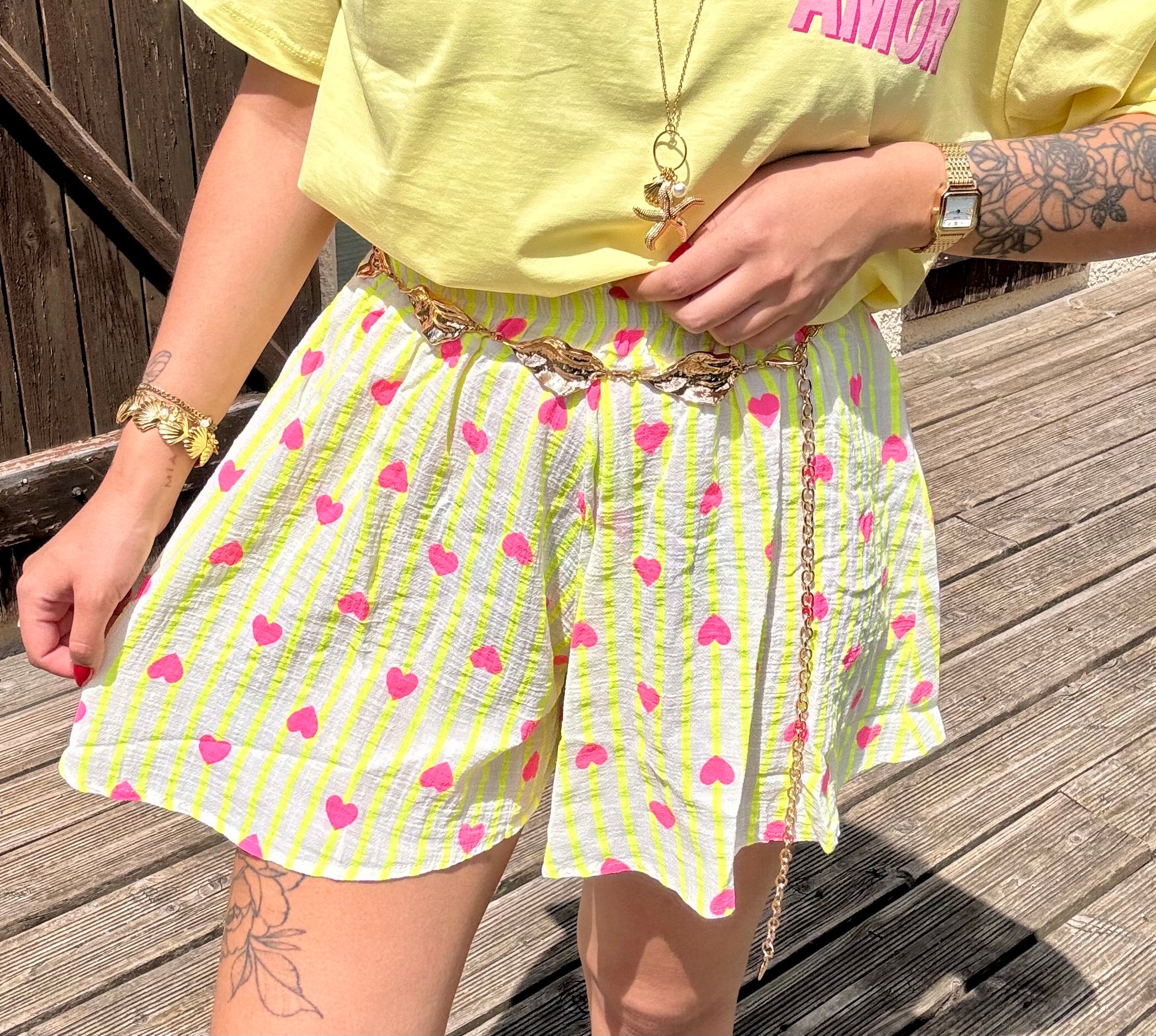 Short Rayée coeur Jaune