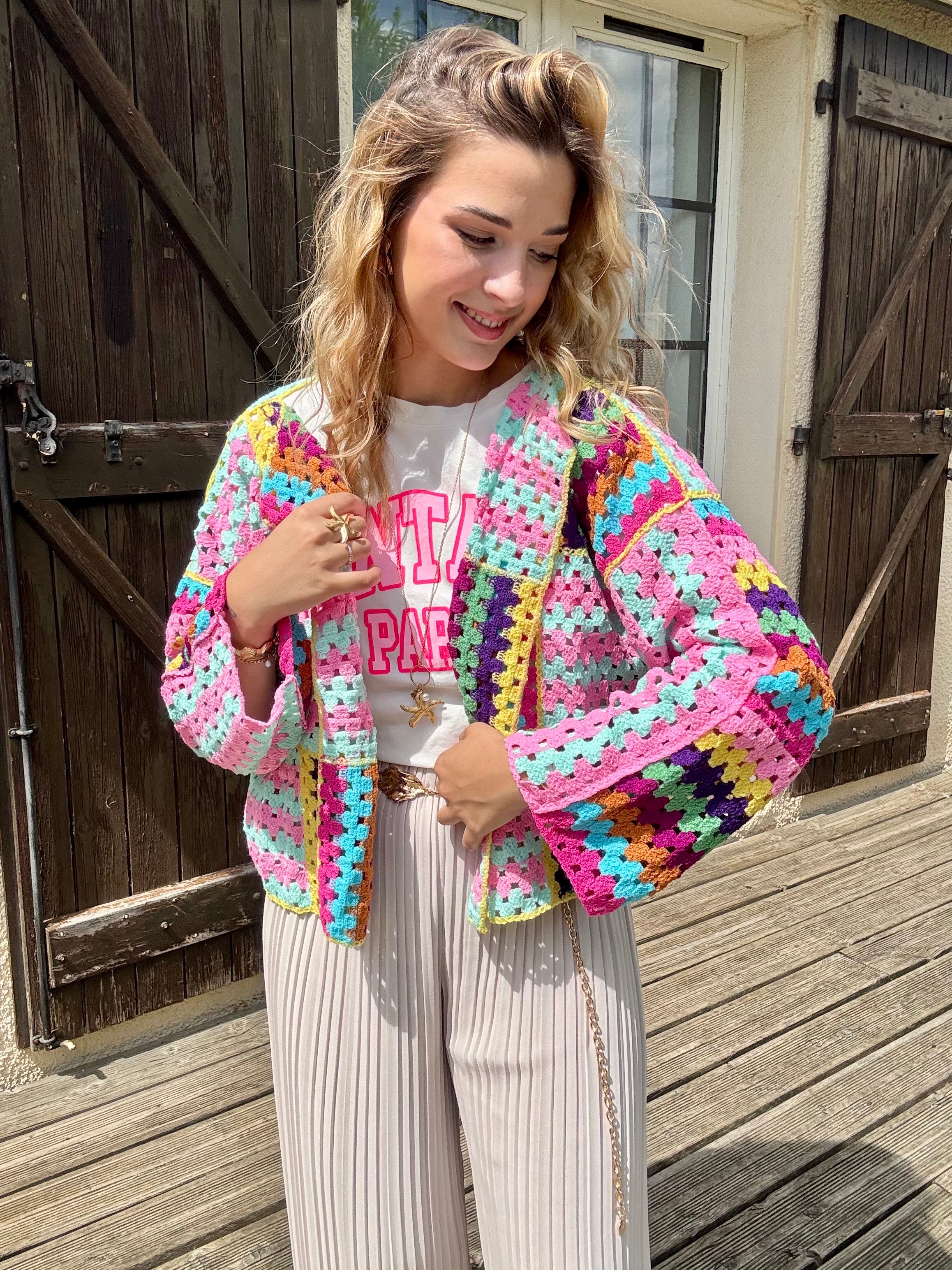 Gilet en Crochet Coloré