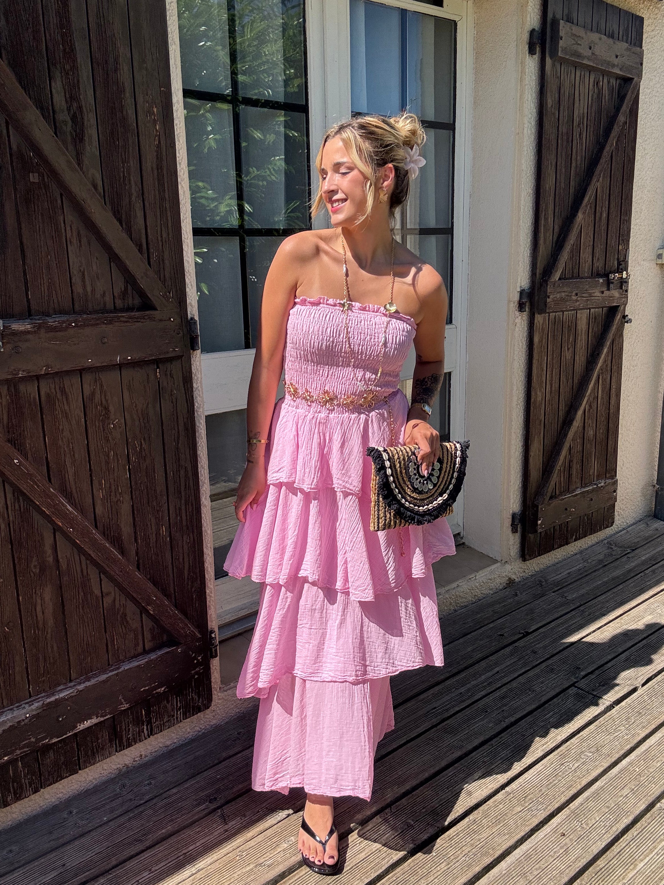 Robe à Volant Rose