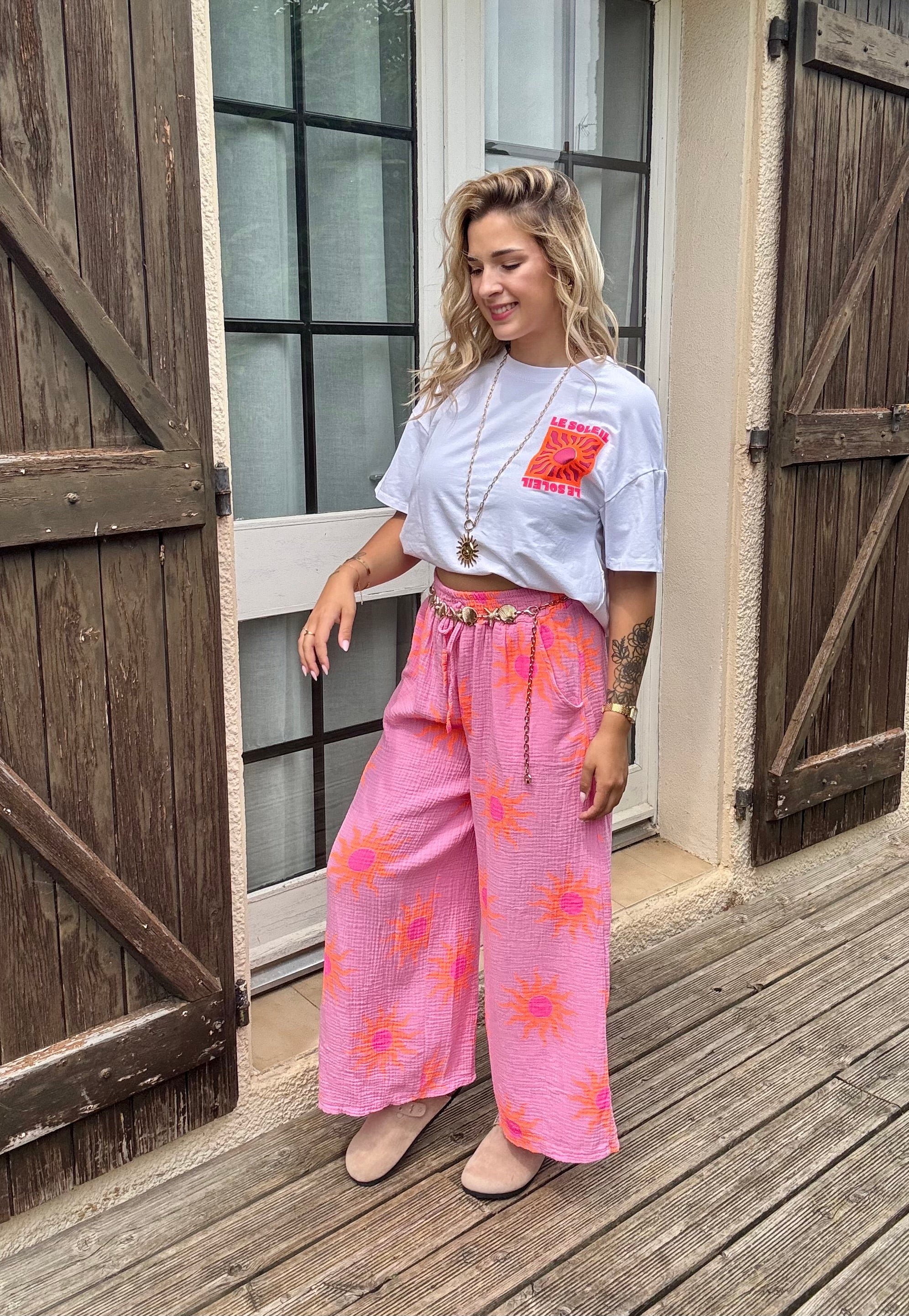 Pantalon Soleil Rose & Orange