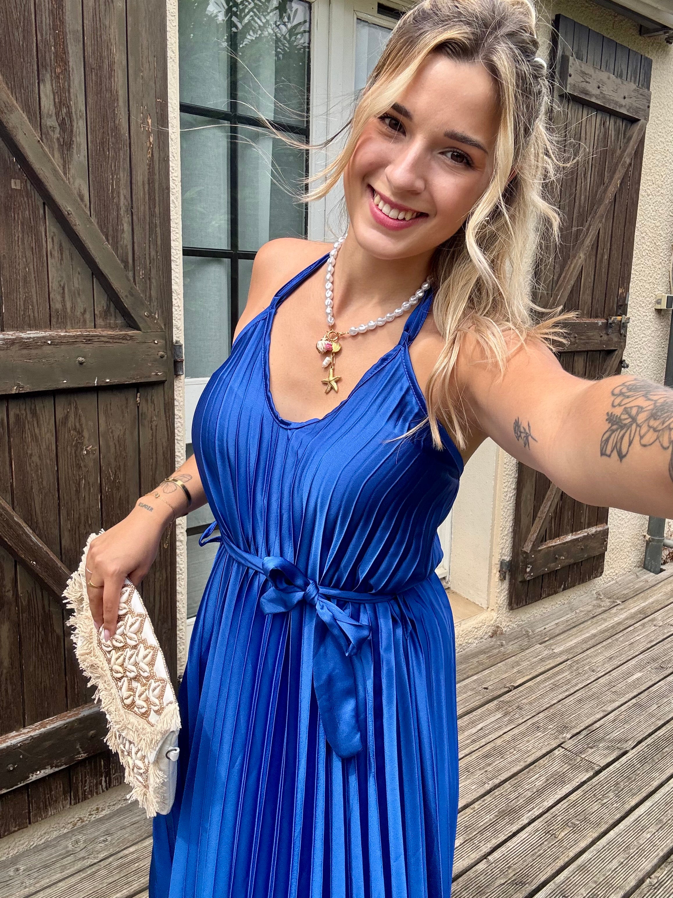 Robe Plissée Bleu Roi