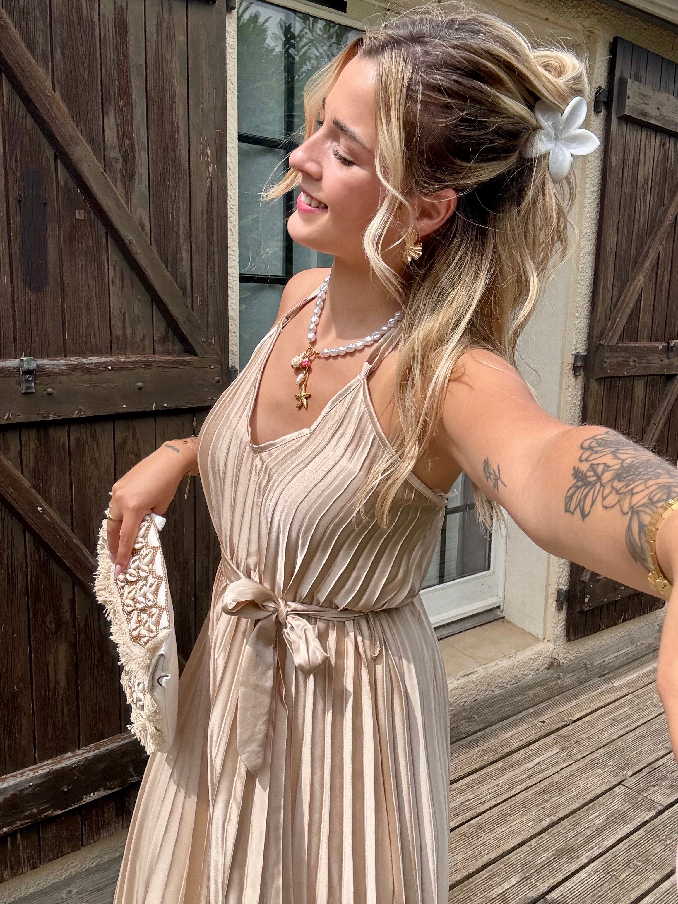 Robe Plissée Beige