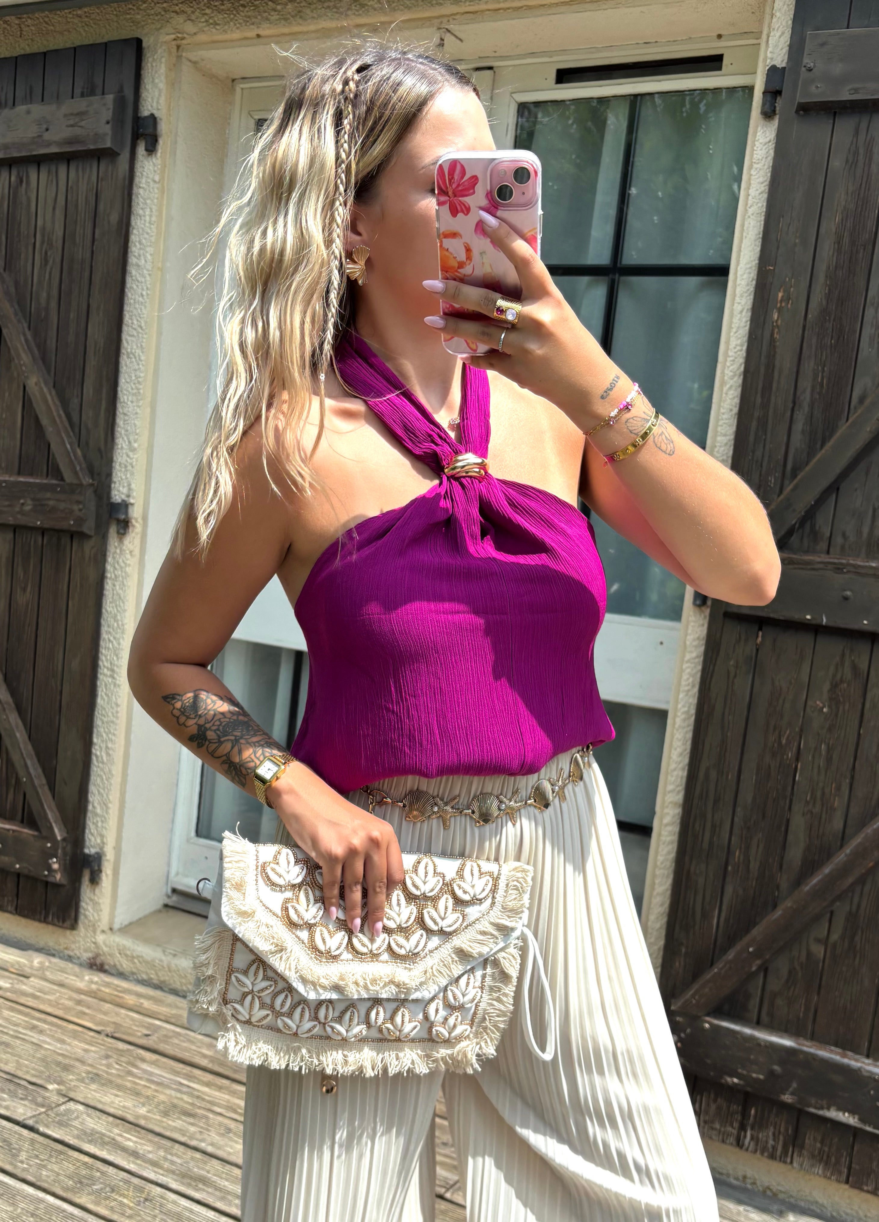 Top Col Bijoux Mauve