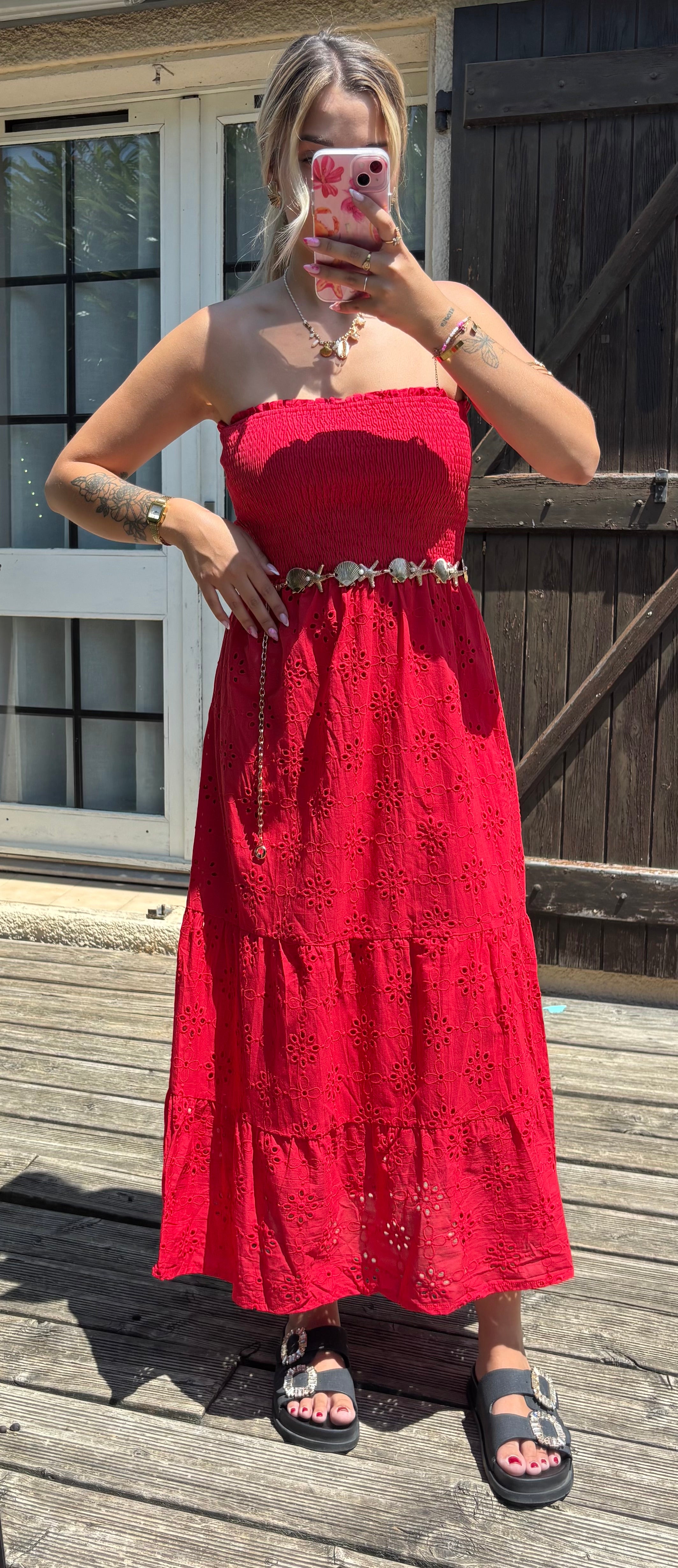 Robe Broderies Anglaise Rouge