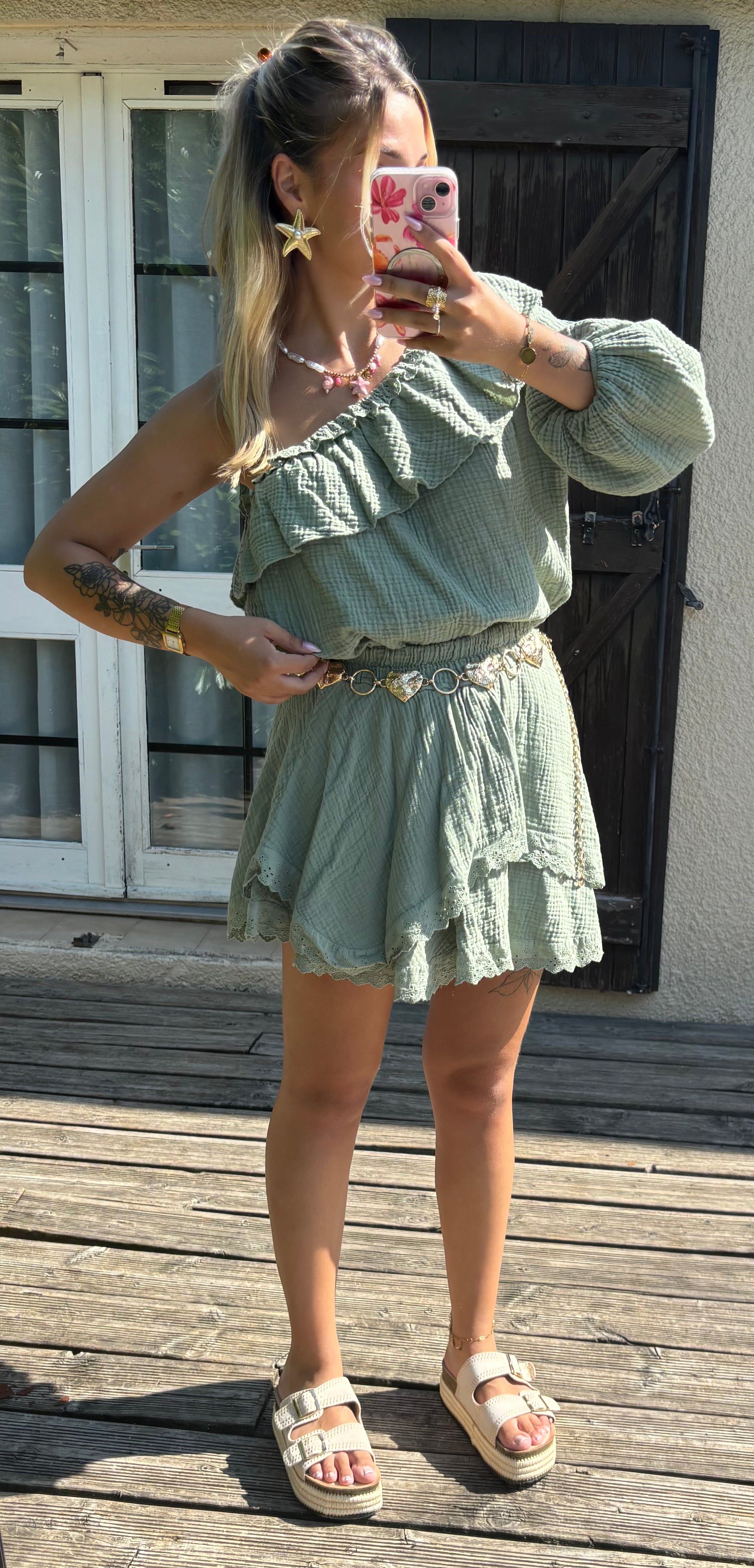 Ensemble Gaze de Coton Kaki