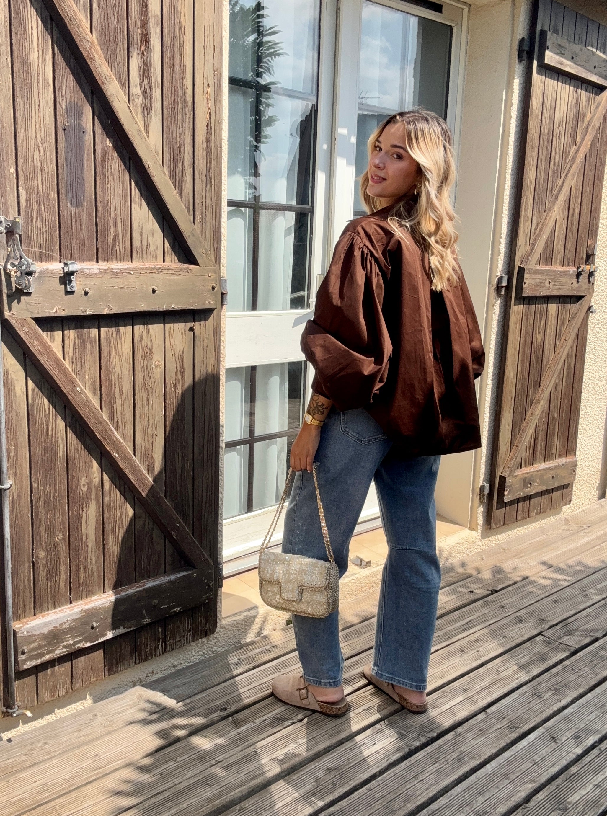 Chemise Manches Bouffantes Chocolat