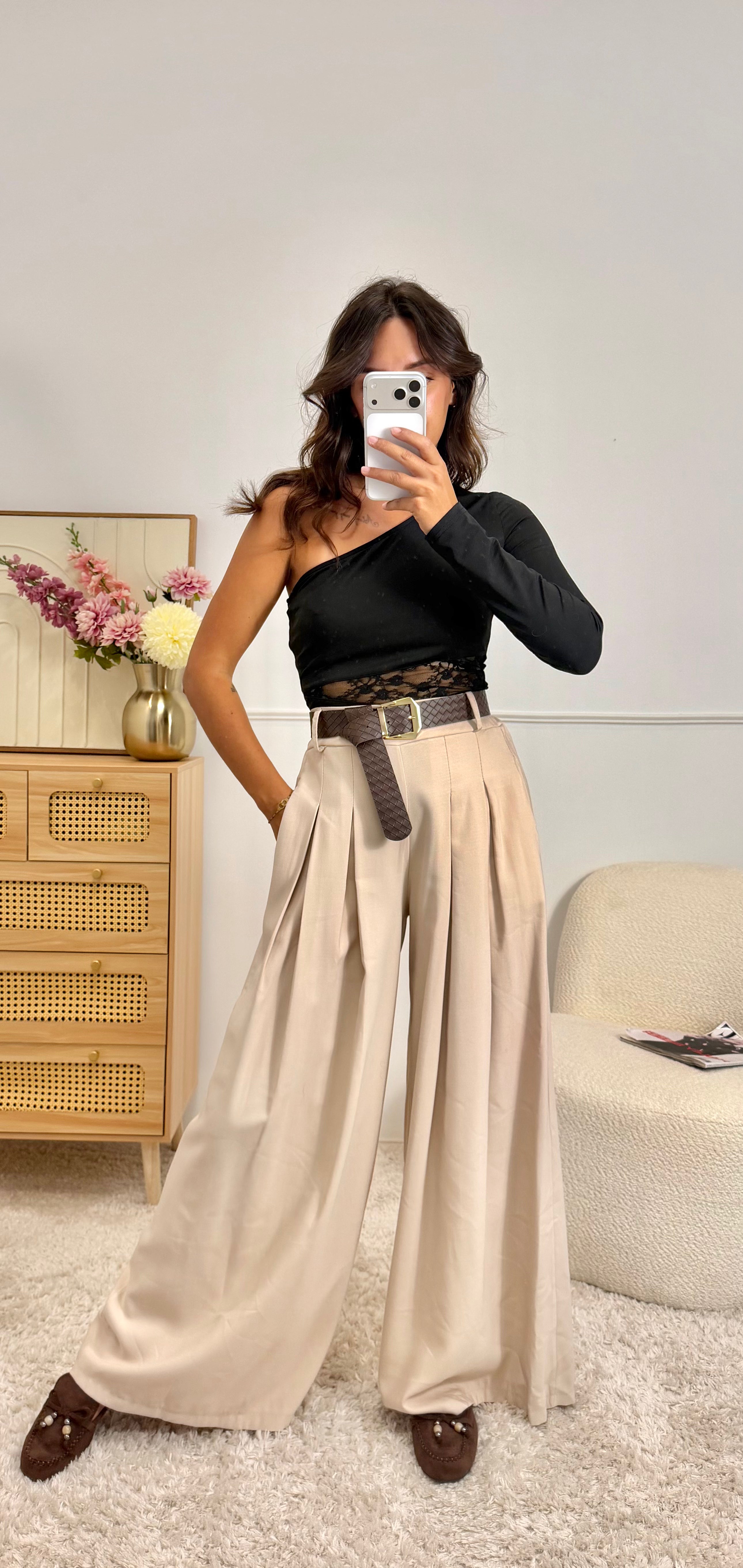 Pantalon Palazzo + Ceinture beige