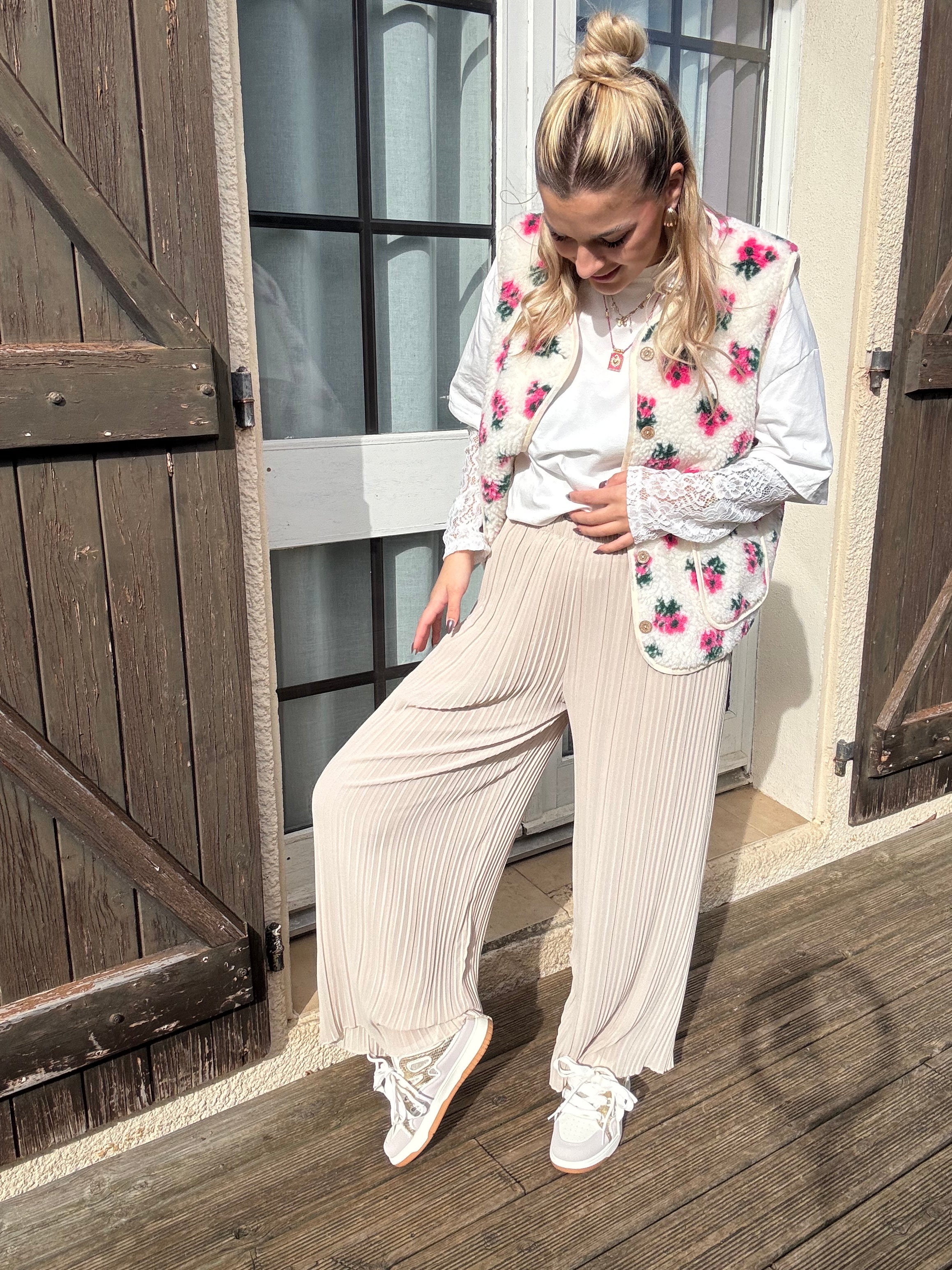 Pantalon Plissé Beige