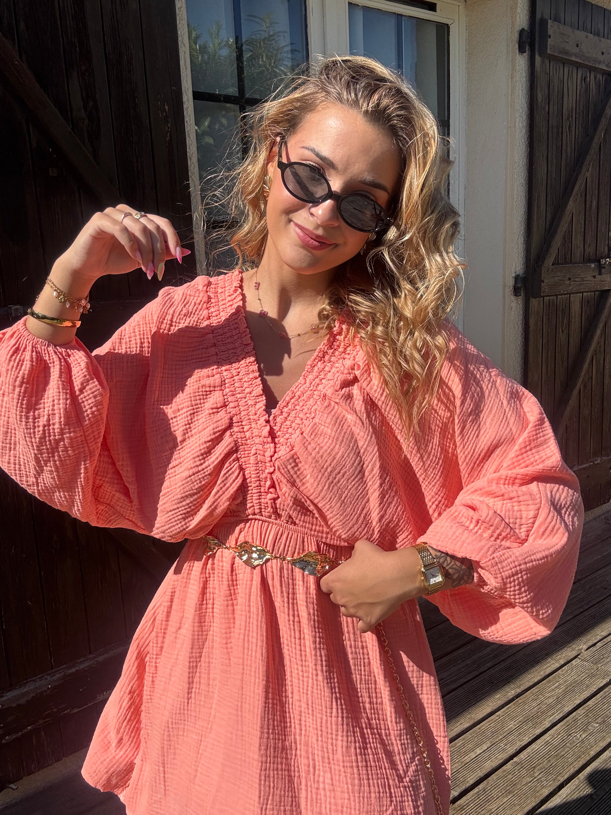 Robe Gaze de Coton Pêche