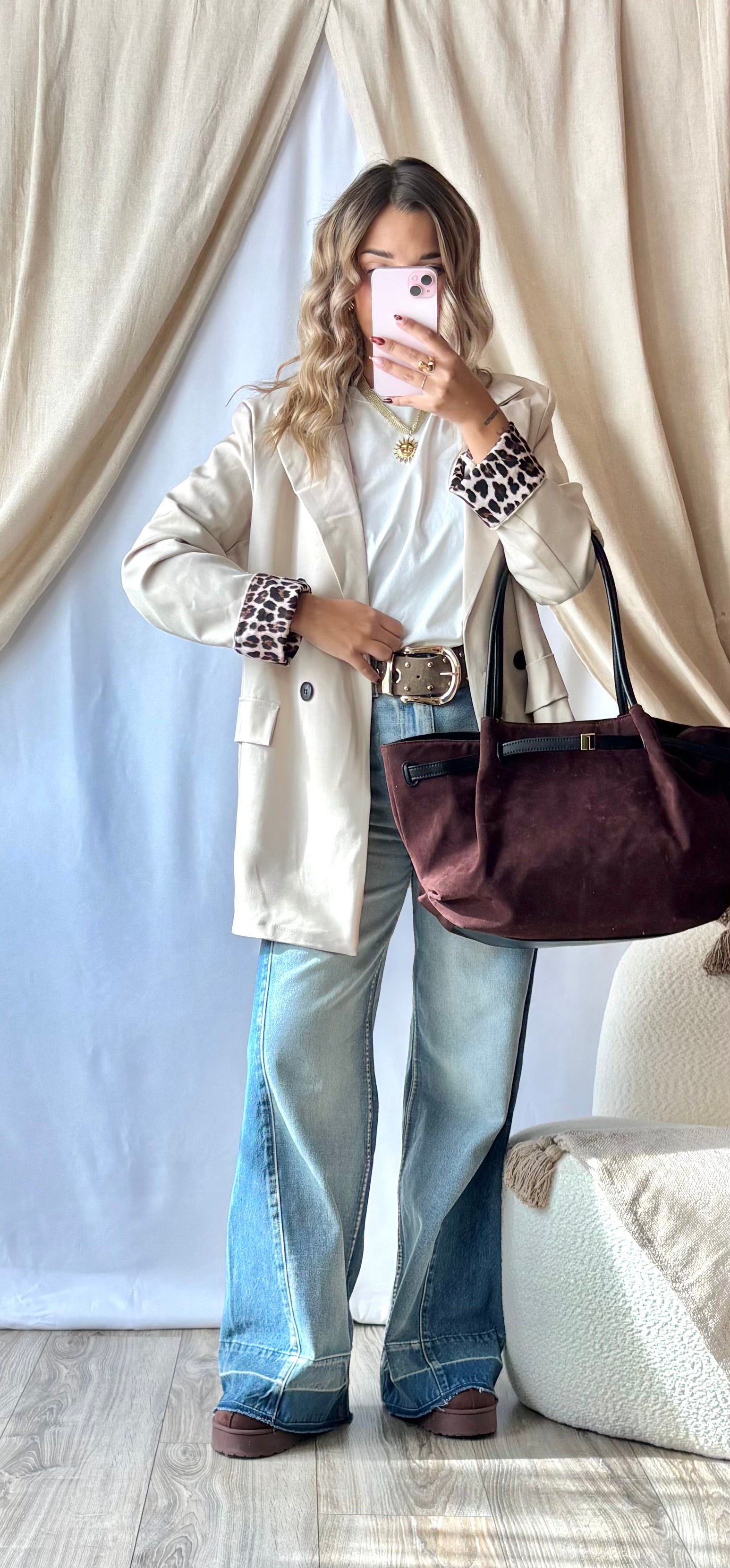 Blazer Revers Léopard Beige
