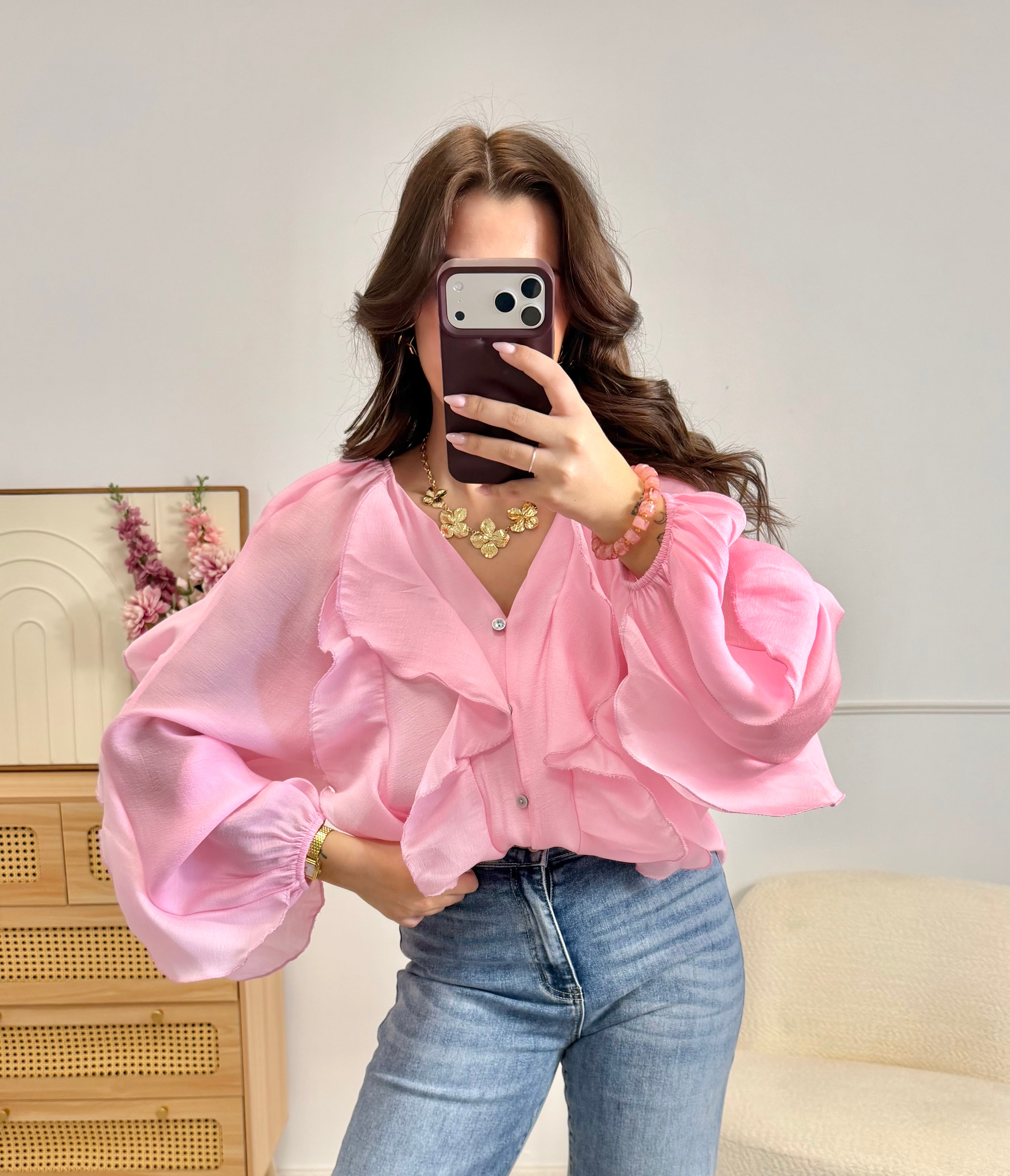 Blouse à Volants Rose