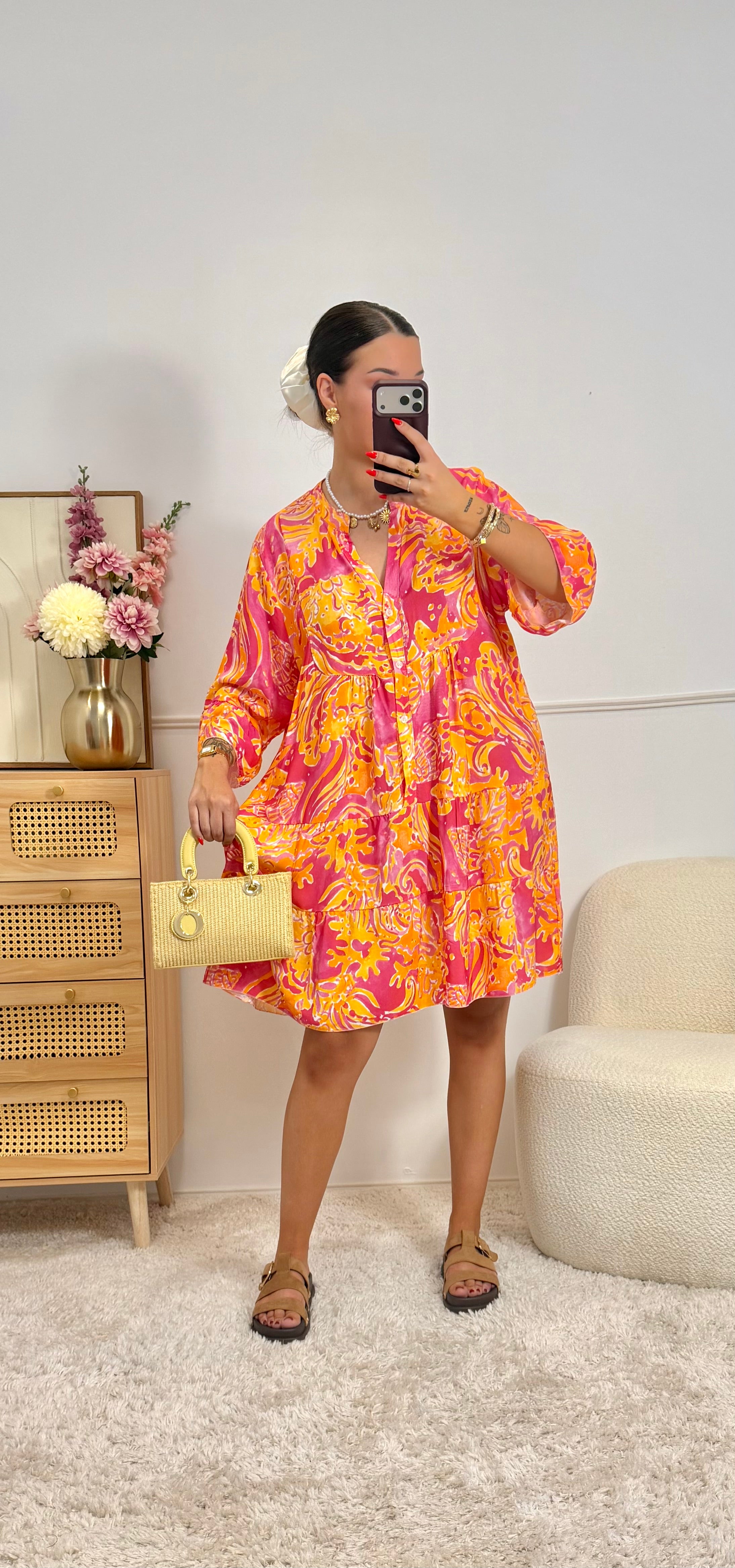 Robe Imprimée Orange & Rose