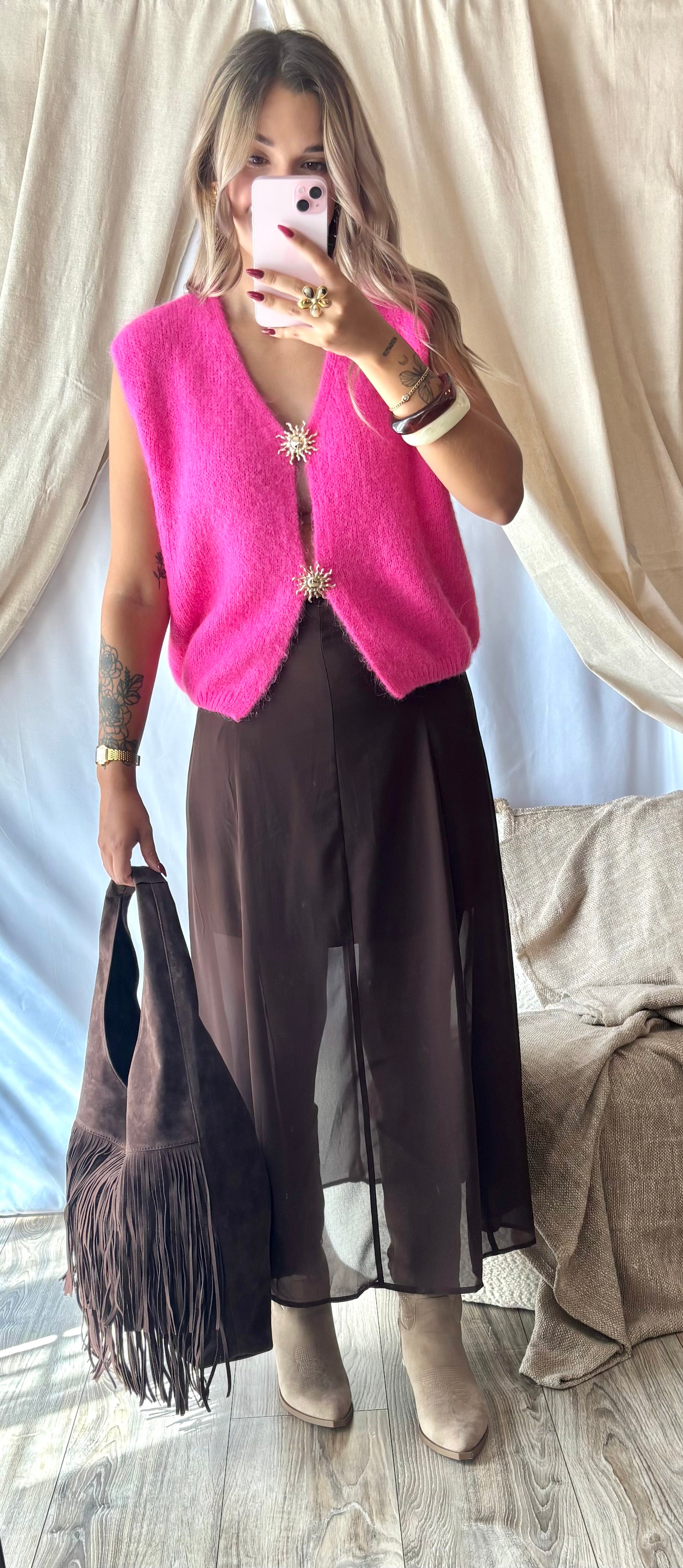 Gilet Broches Soleil Rose