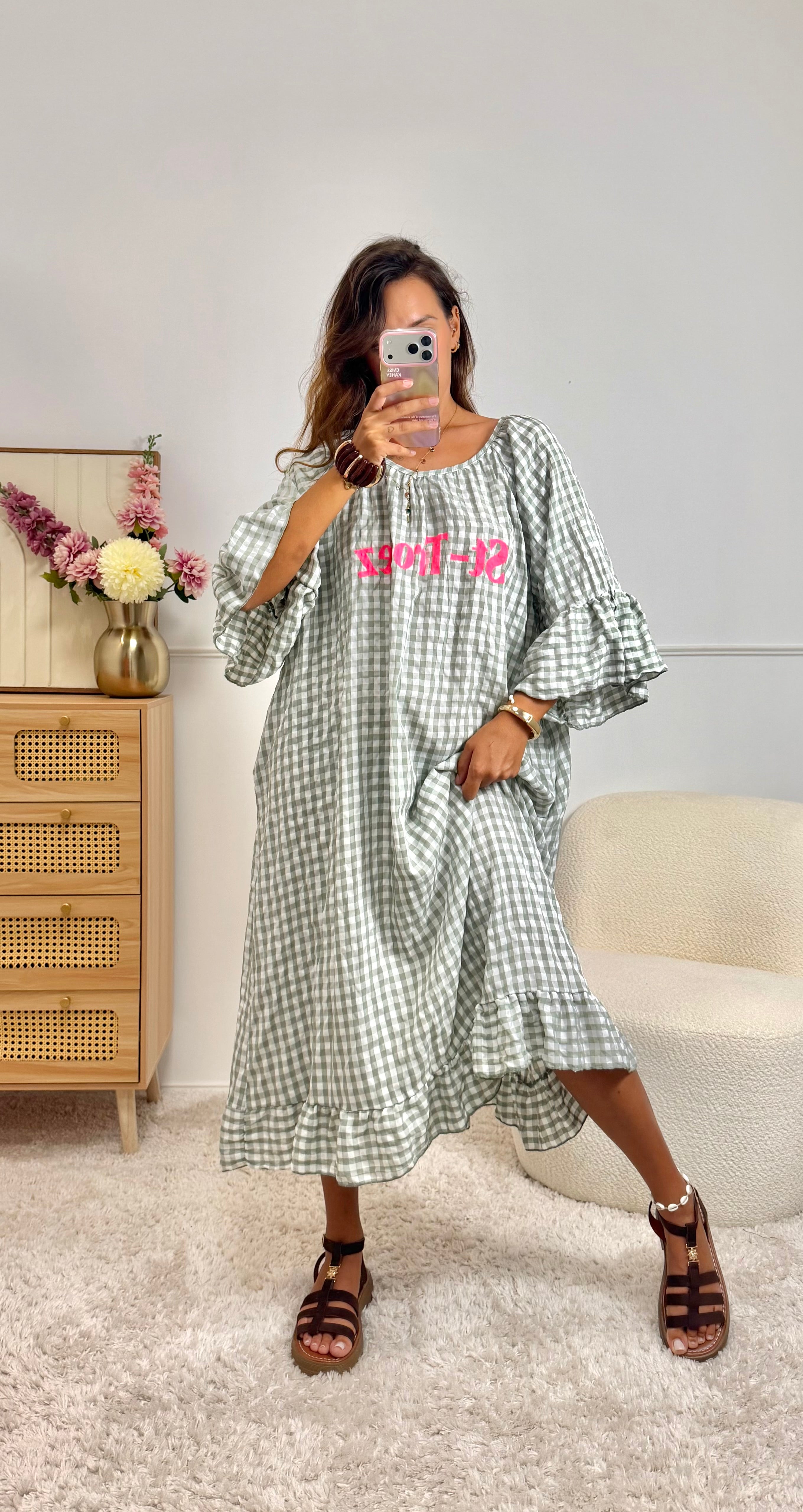 Robe Vichy ST TROPEZ kaki