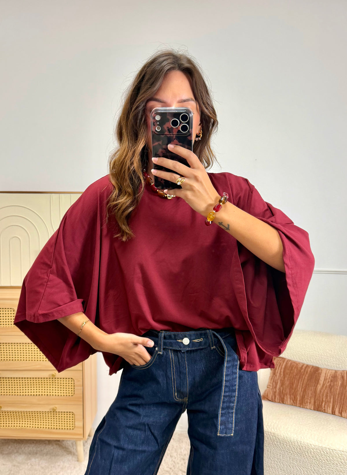 T-shirt manches chauve souris Bordeaux