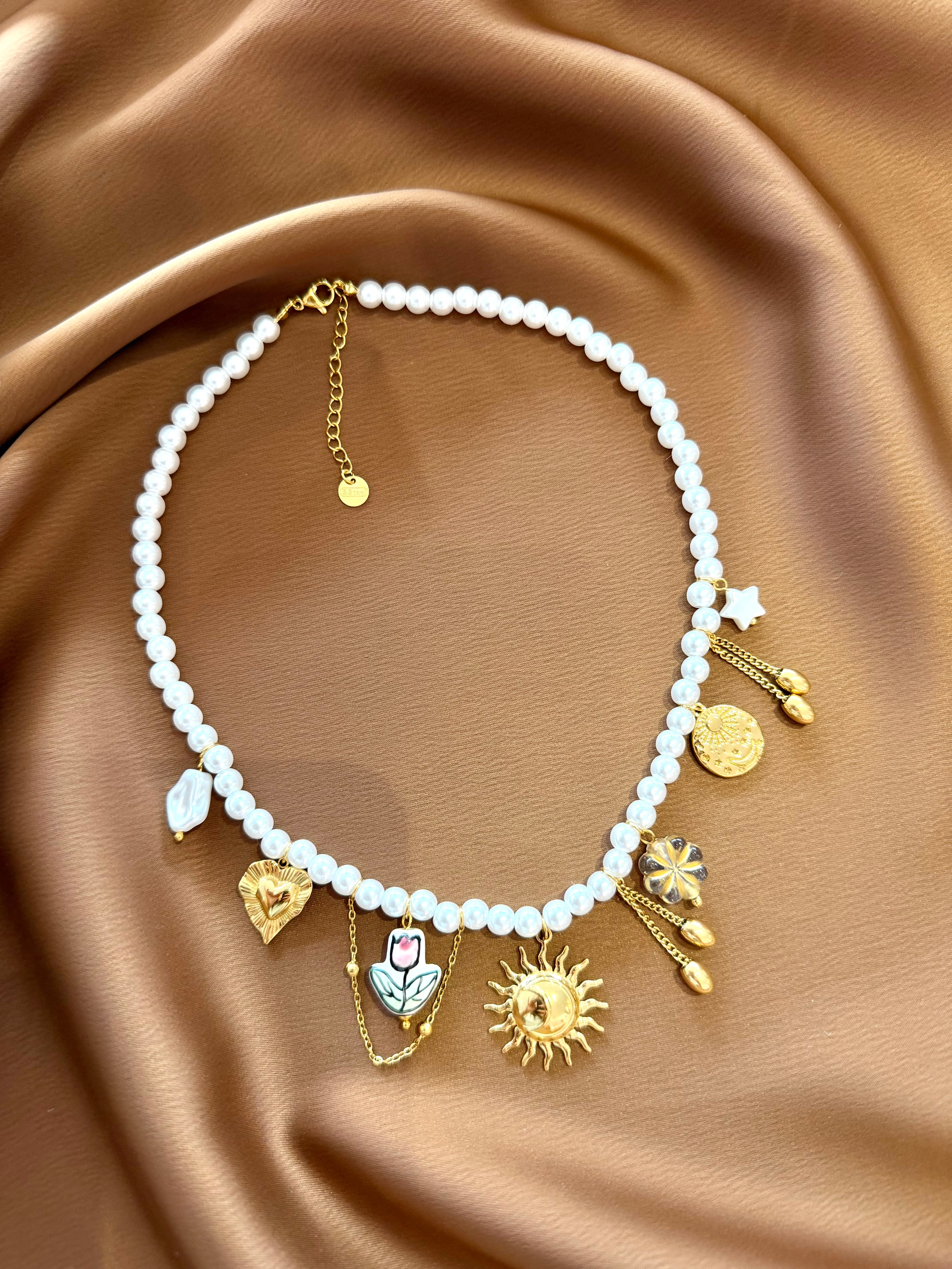 Collier Soleil & Perles Blanche