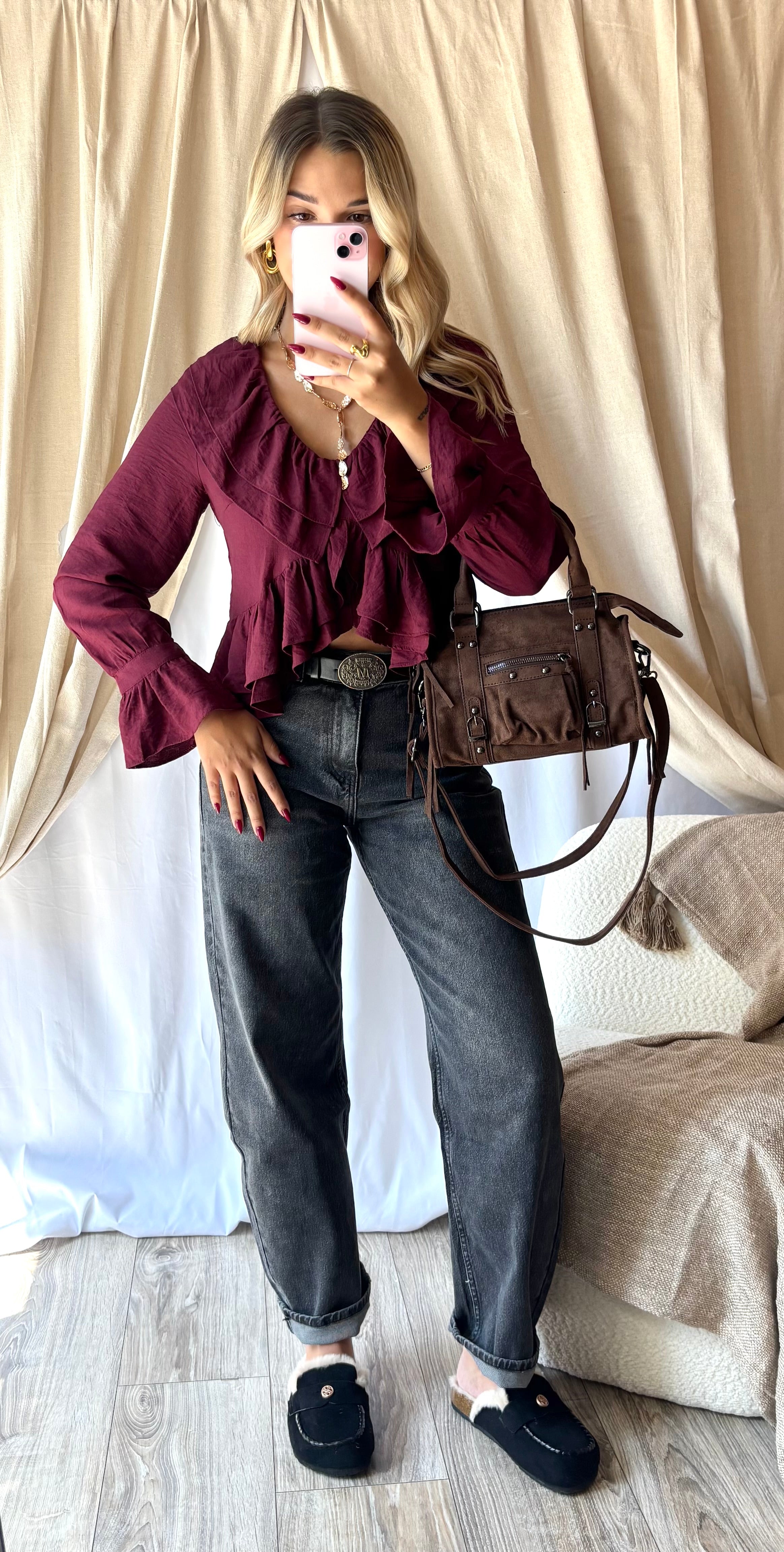 Blouse Volant Bordeaux