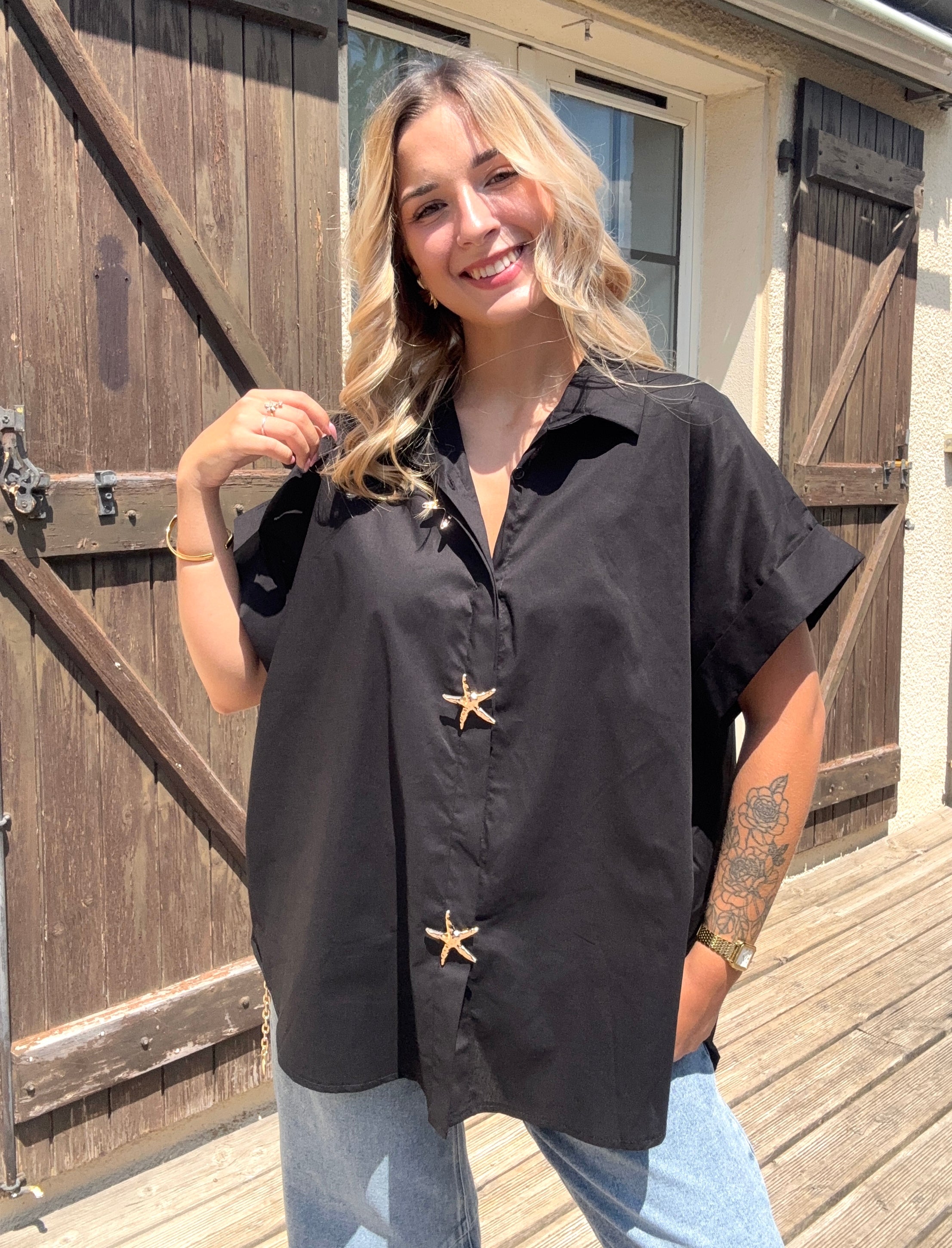 Chemise avec Broches Noir