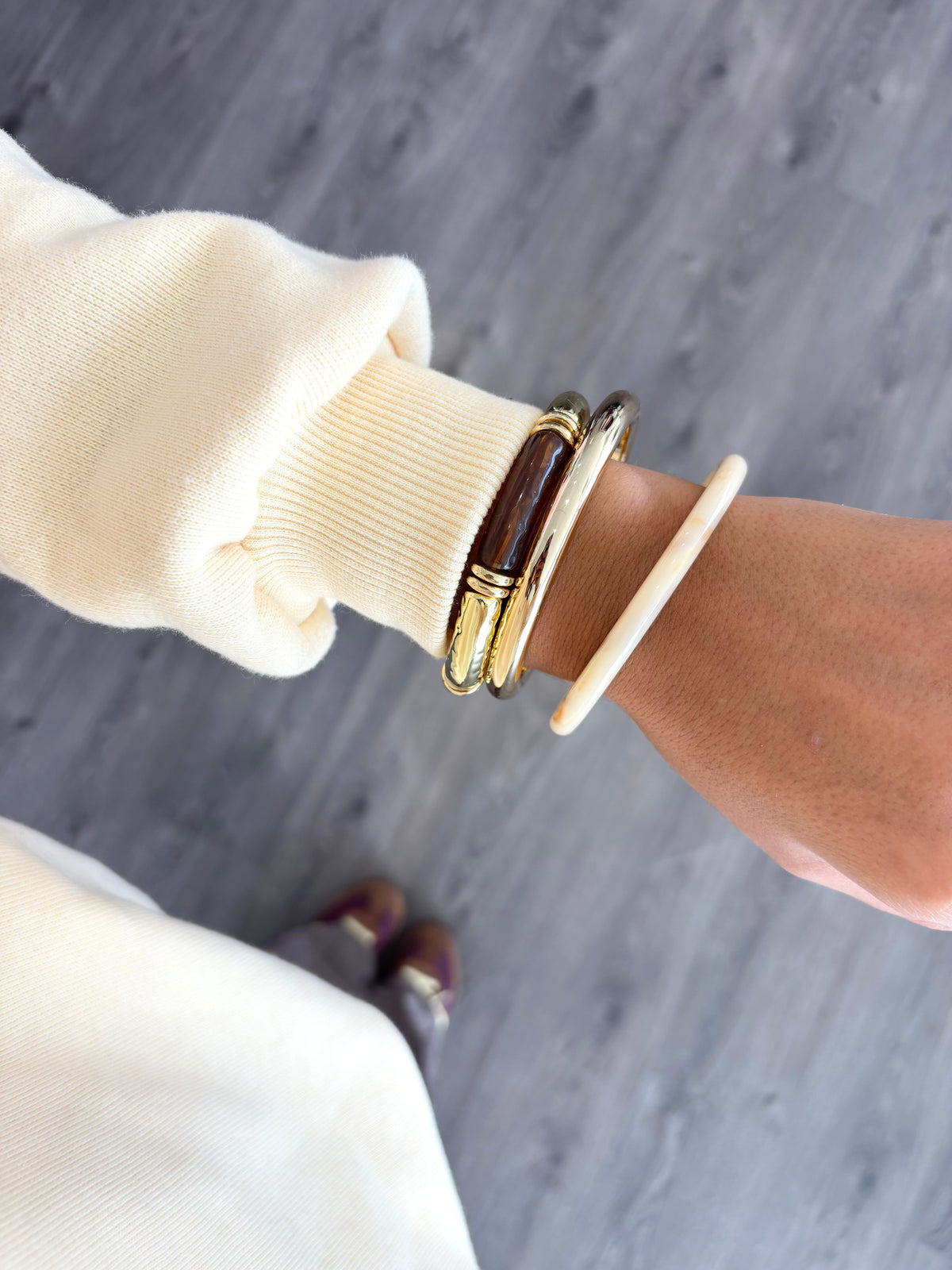 Triple jonc Beige / Doré et Camel