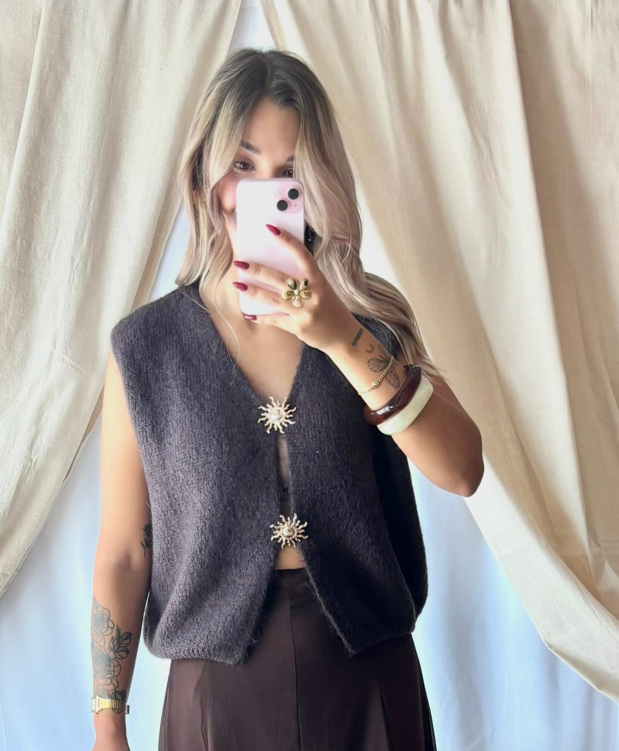 Gilet Broches Soleil Chocolat