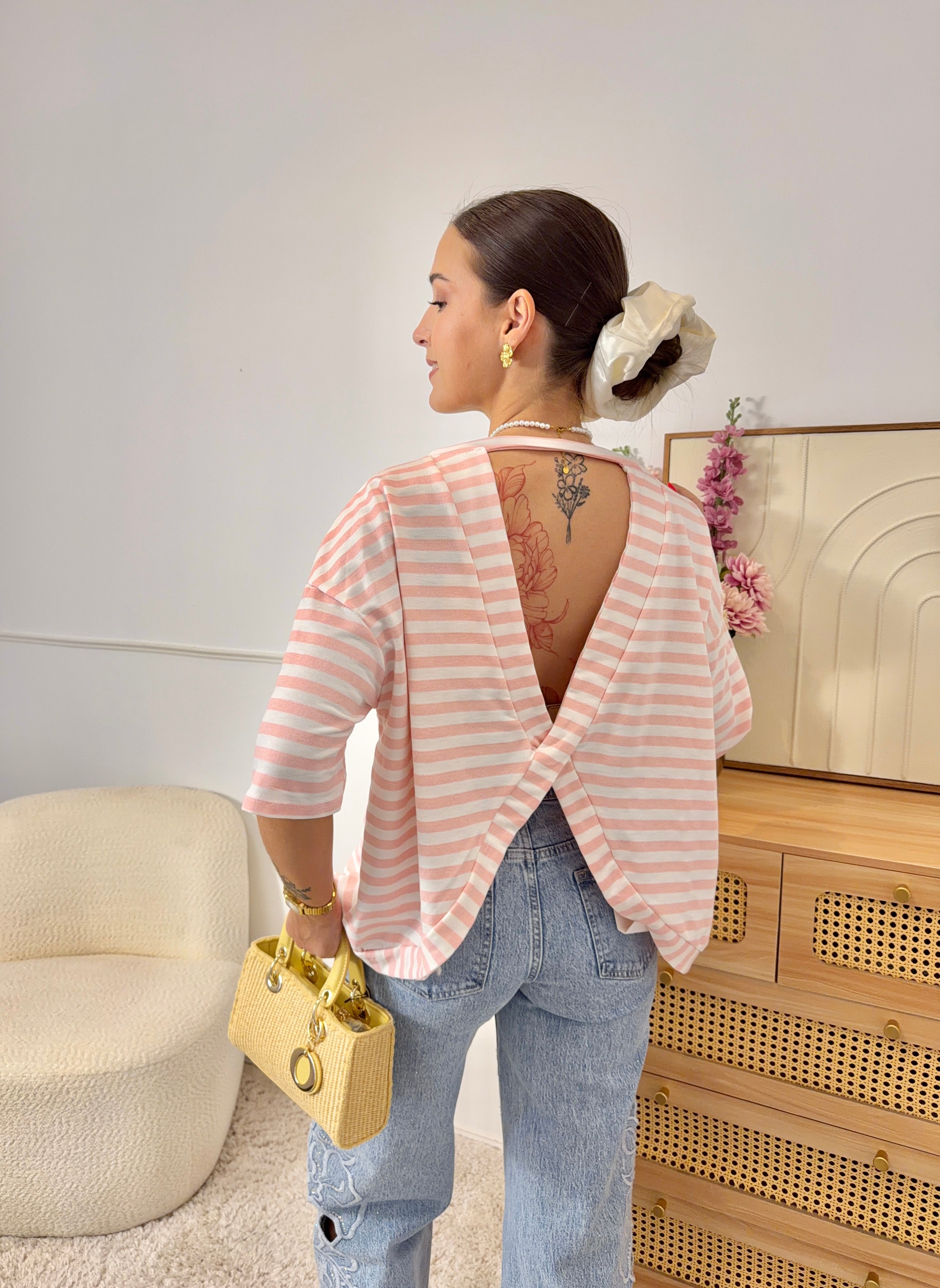 T-Shirt Dos Ouvert Rose