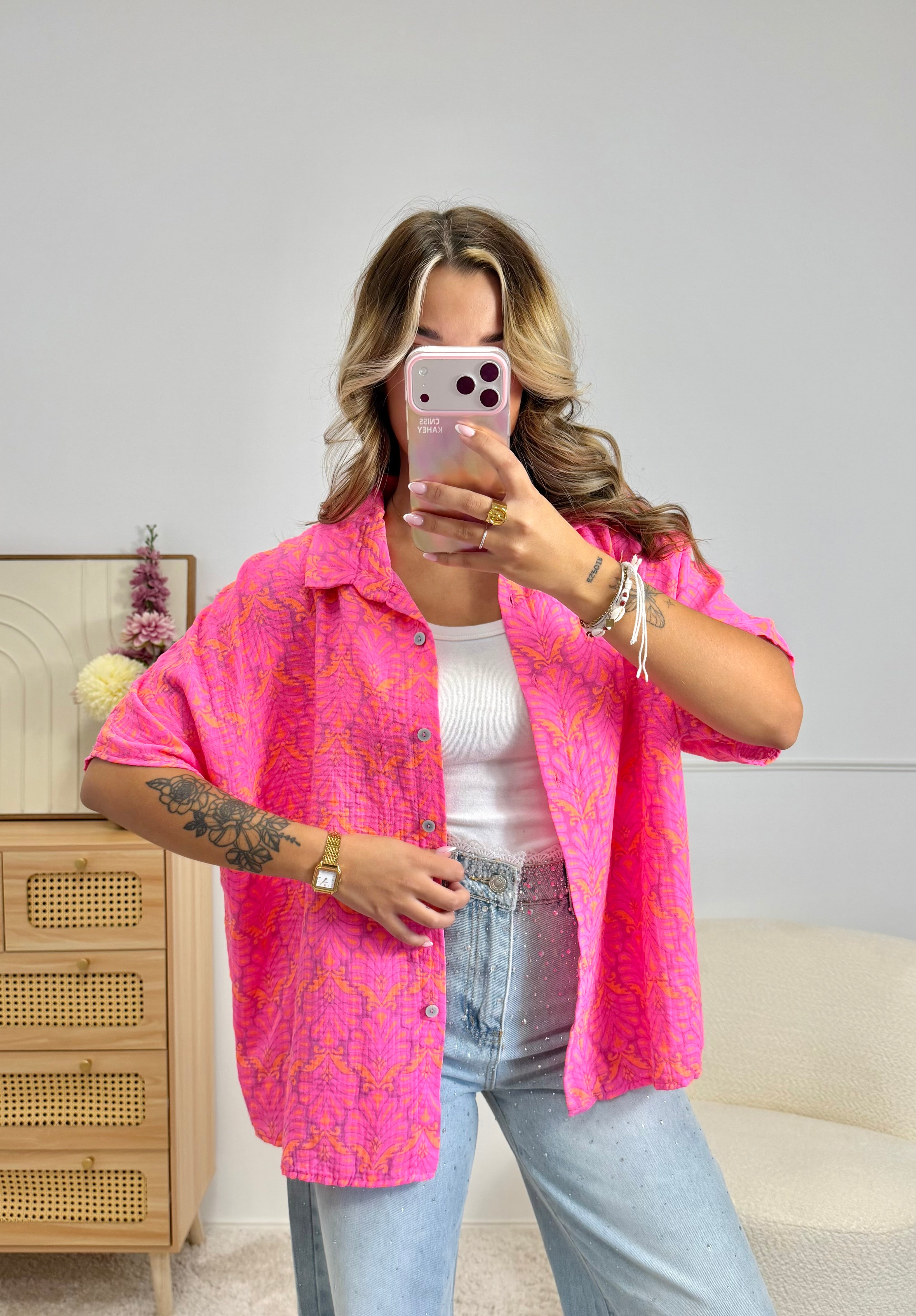 Chemise Motif 100% Coton Fuchsia